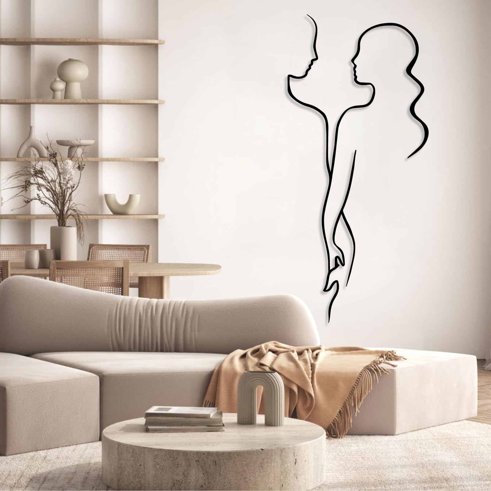 Décoration Murale en métal - Couple se Tenant la Main, Style Abstrait Moderne, thème Amour, pour Chambre à Coucher (Noir 48 x 105 cm)
