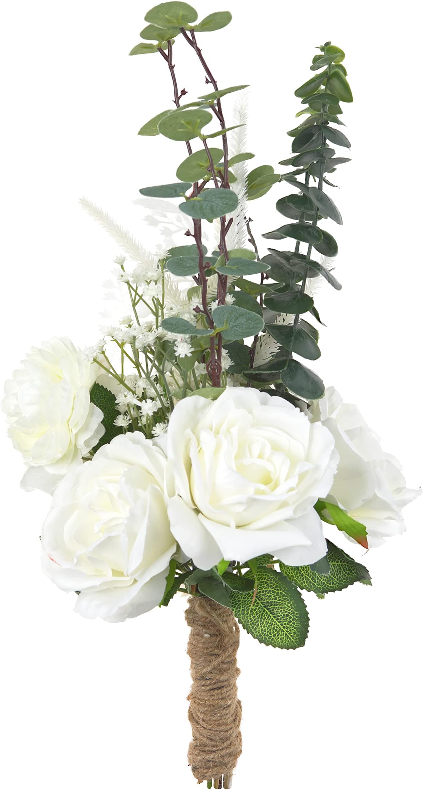 Neazy Real Looking White Rose Bouquet with Stem Centerpieces for Home Decor Country Outdoor Bridal Wedding Party Christmas Thanksgiving Fake Flowers Arrangement DIY