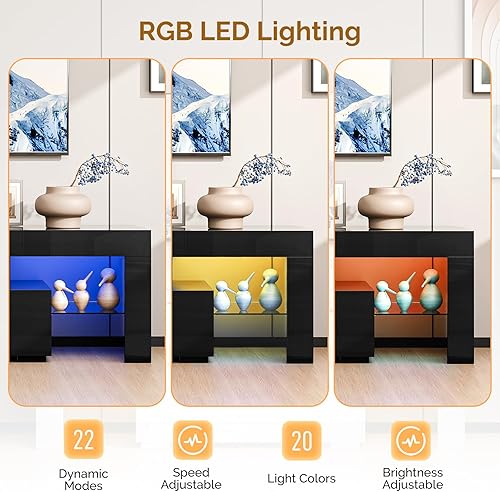 Miniatura 5 de Bonnlo Soporte de TV LED para televisores de hasta 70 pulgadas, moderno centro de entretenimiento con luces LED y almacenamiento para sala de estar