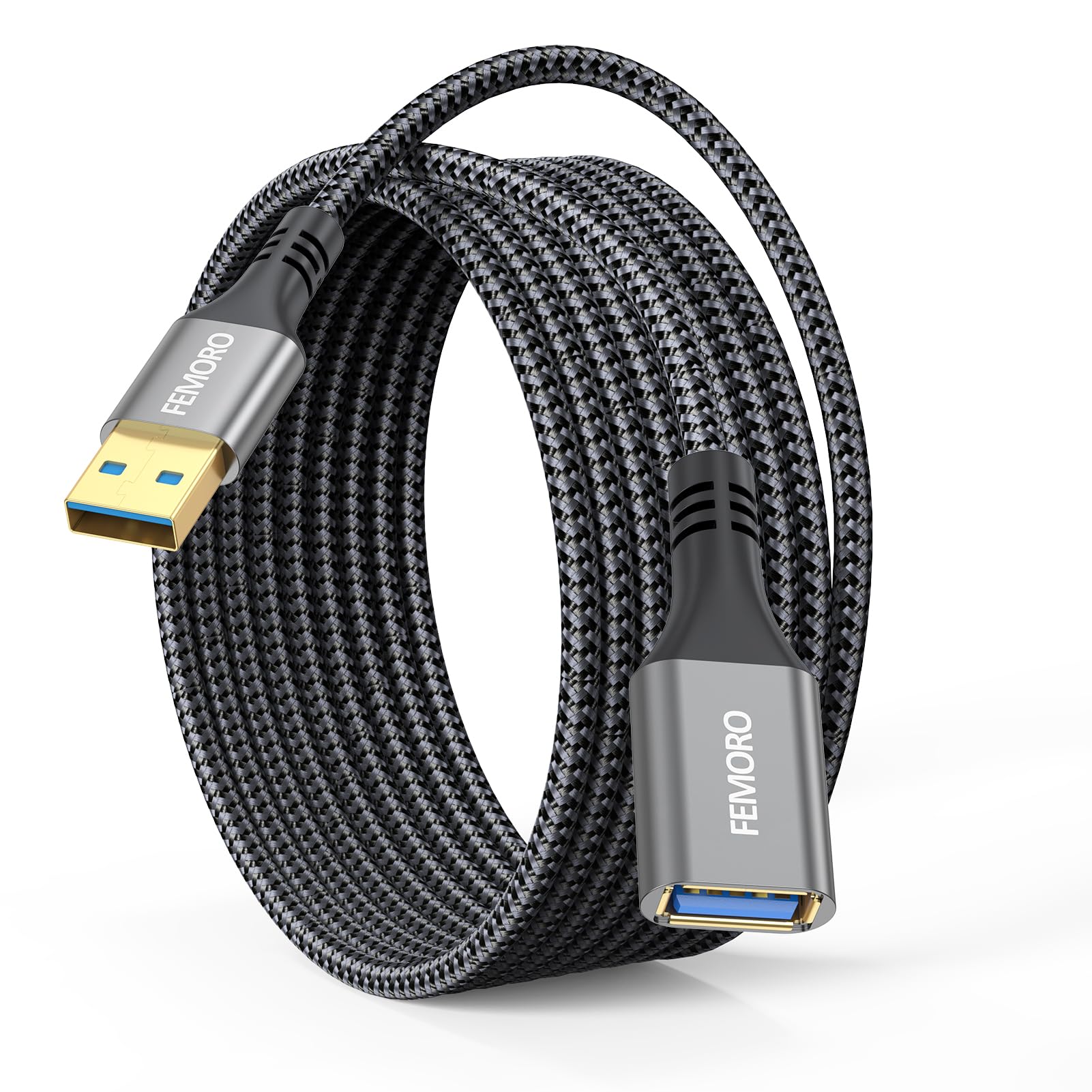USB Extension Cable 15 ft Long, Type A 3.0 Extender 5Gbps Data Transfer & 15W Charging Male to Female Cord Braided for Webcam DashCam Keyboard Mouse Printer and More