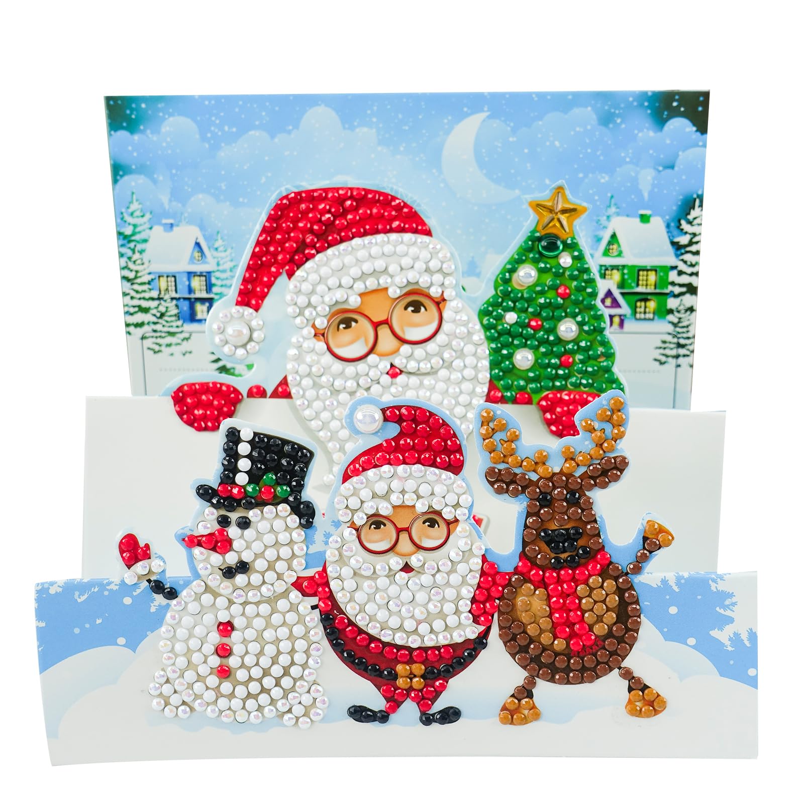 POETRYDRAW 1Pcs Christmas Snowman Reindeer DIY Diamond Art Greeting Card Set with Envelopes 5D Rhinestone Crafts for Adults & Families
