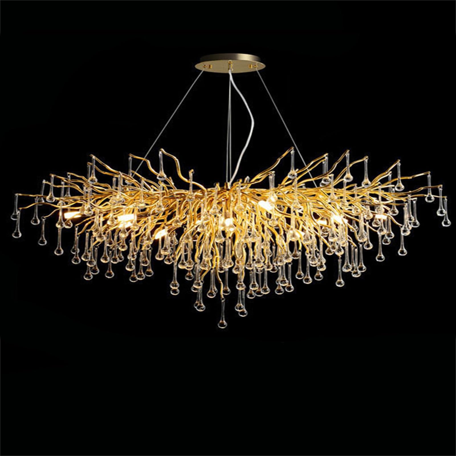 KXEcoLife Modern Crystal Branch Chandelier, Large Linear Raindrop Pendant Light Fixture for Dining Room, Kitchen Island, Living Room & Bedroom,Oval L55