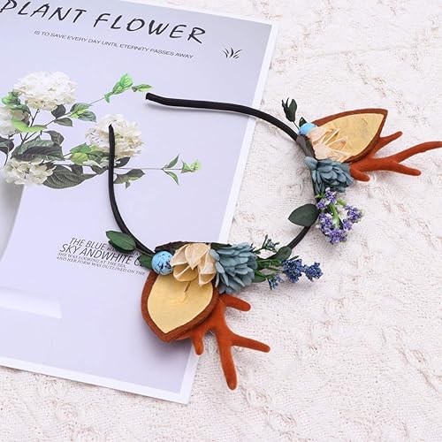 Miniatura 9 de Lurrose Christmas Deer Antler Flower Berry Crown Floral Headbands Christmas Boho Headdress Party Headwear for Women