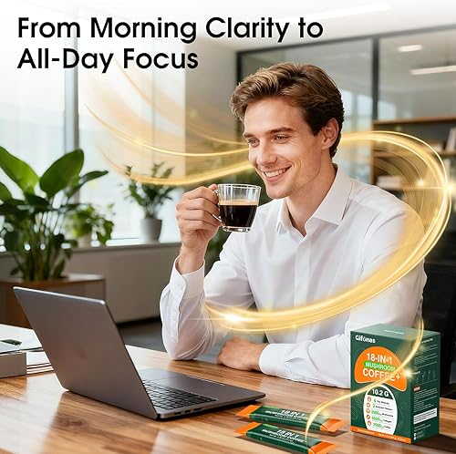 Miniatura 7 de Café de hongos con 6 hongos adaptogénicos y péptidos de colágeno, café orgánico instantáneo con melena de león y reishi para un apoyo energético