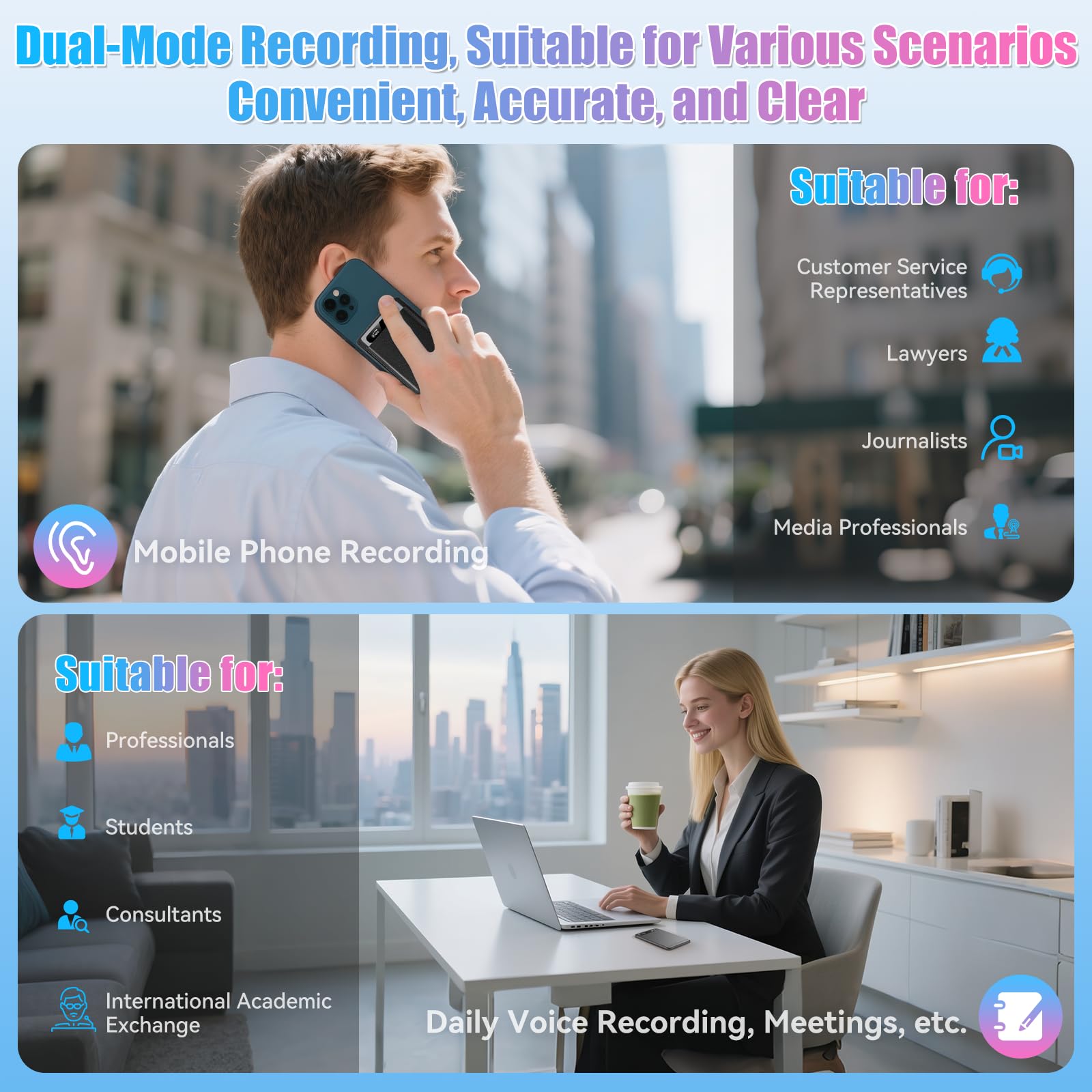 Registratore Vocale AI Tascabile 118+ Lingue Trascrizione & Traduzione in Tempo Reale 64GB Registratore Audio Digitale con Convertitore Testo Sintesi Intelligente per Appunti Riunioni