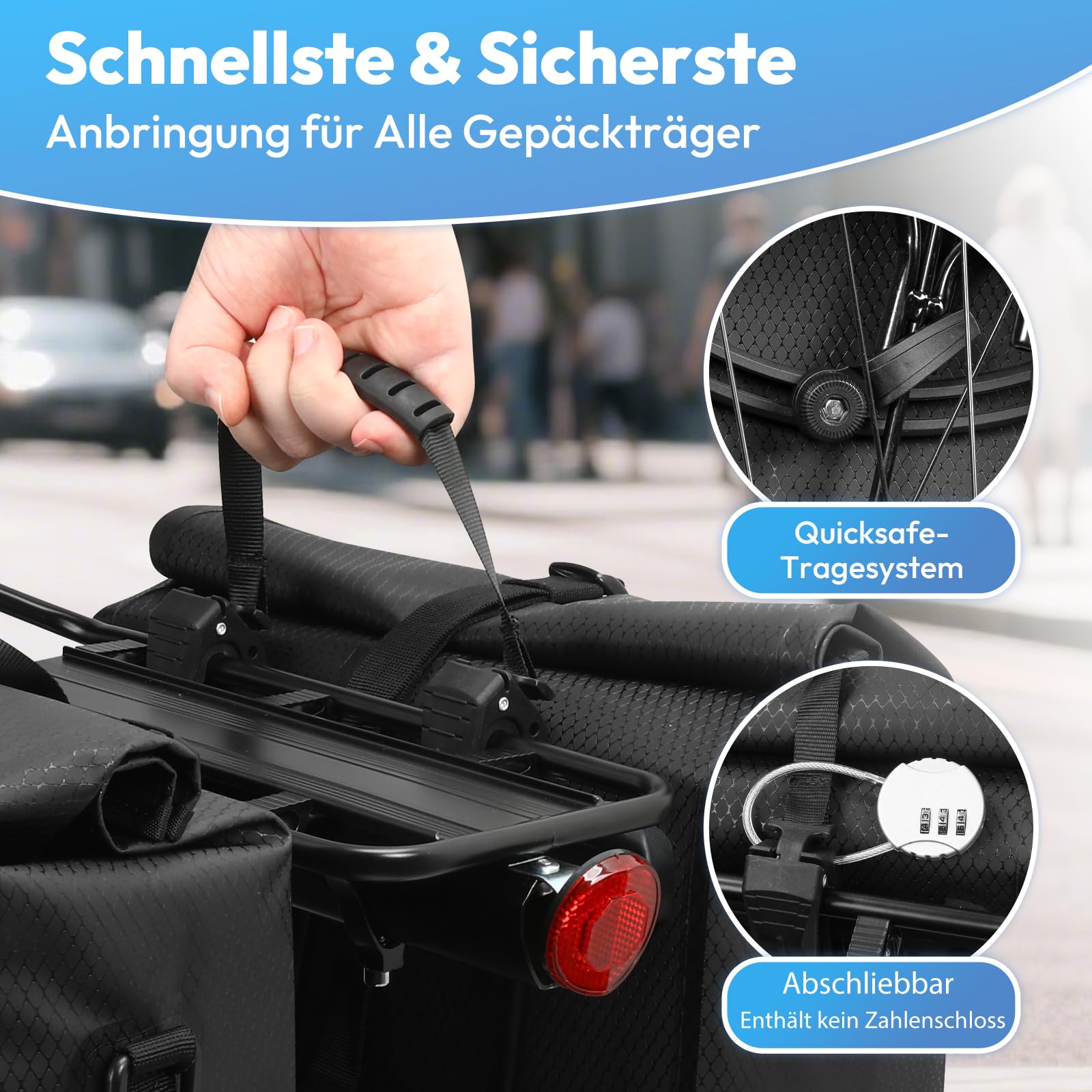 GUOOTU 2 Er Set Fahrradtasche für Gepäckträger 40L mit Tragegriff und Schultergurt fahrradtasche gepäckträger, gepäckträgertasche, Gepäckträgertasche mit Reflektoren (Schwarz 20L, 2er Set)