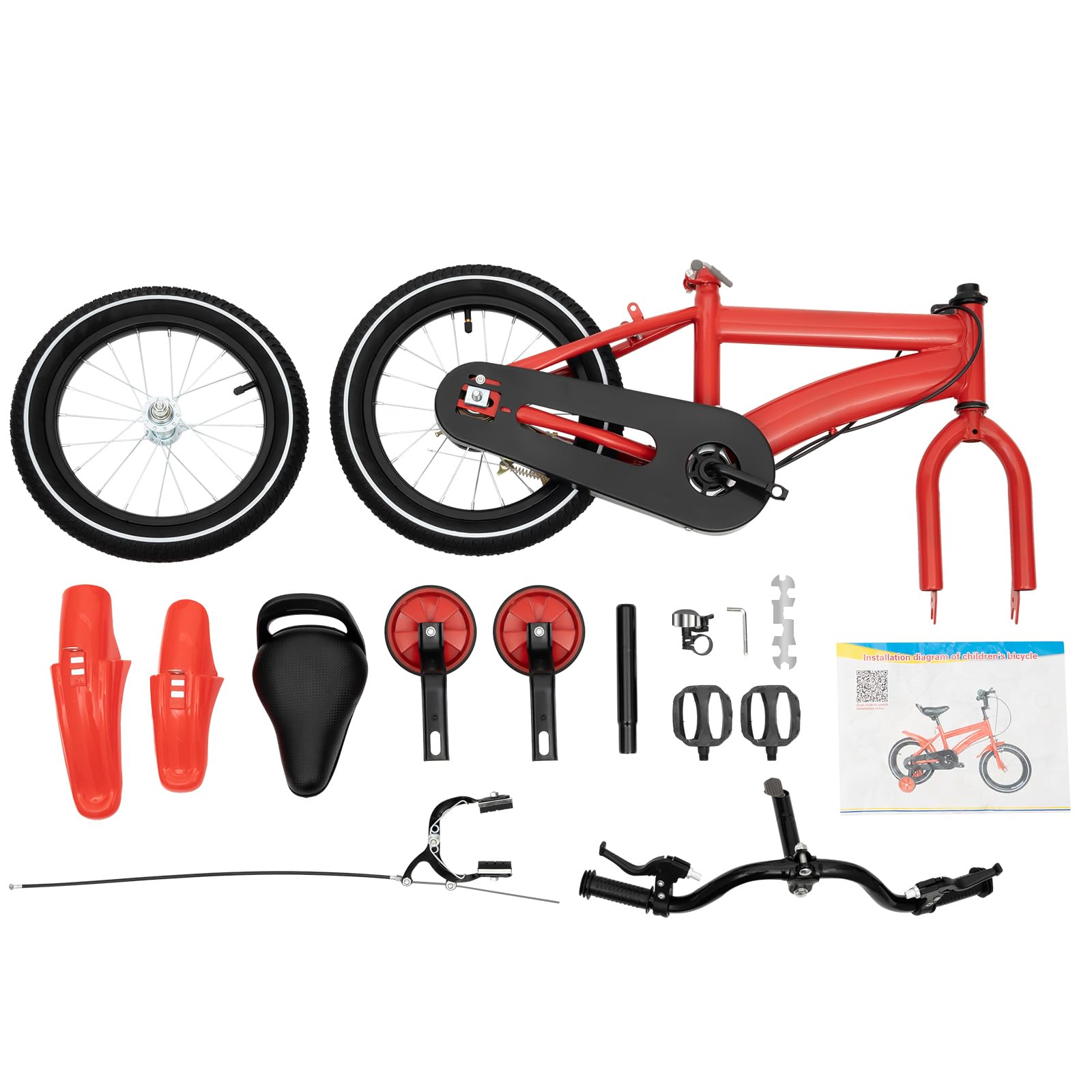 Bicicletta per bambini, unisex, 14 pollici, con ruote di supporto rimovibili, telaio in acciaio al carbonio, per bambini dai 3 ai 6 anni in su