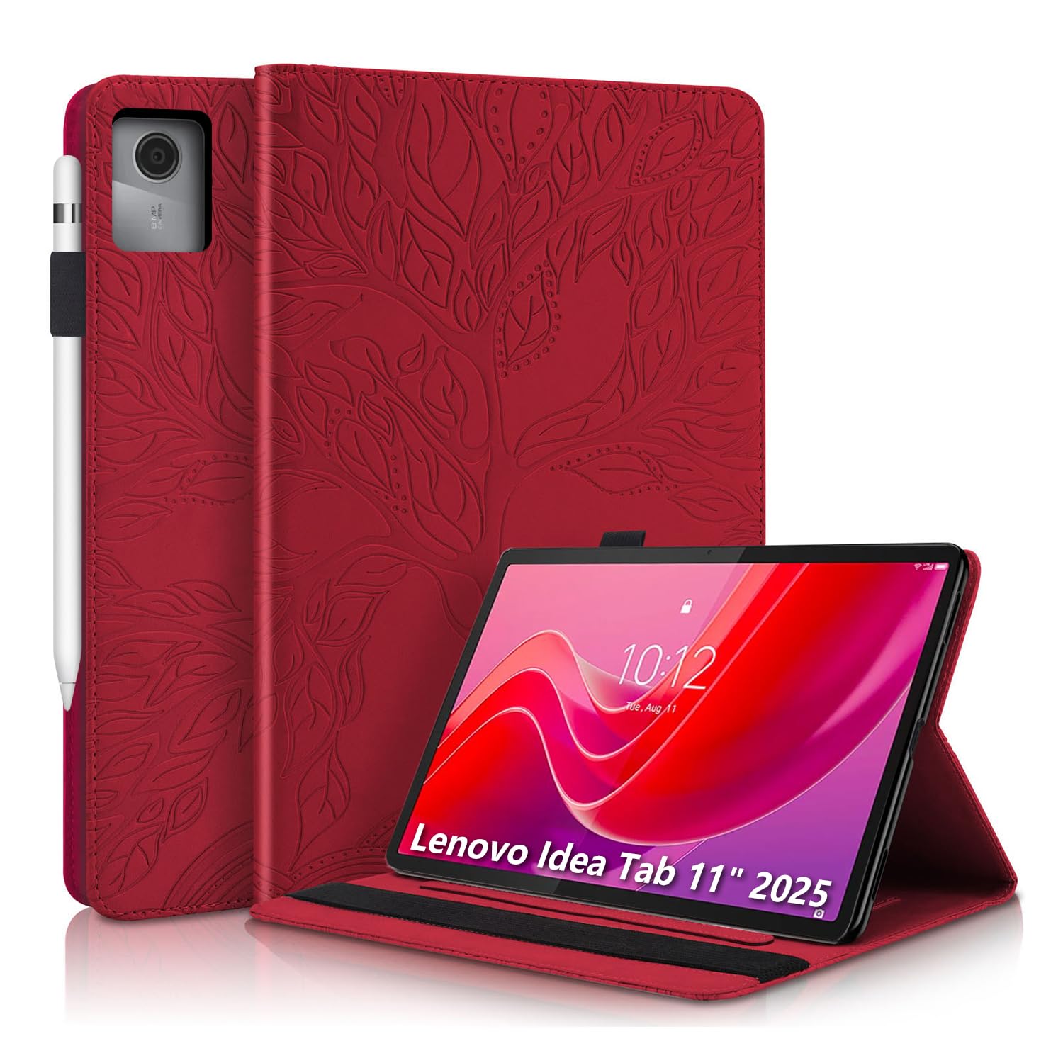 Succtopy Hülle für Lenovo Idea Tab 11 Zoll 2025 TB-336ZU TB-336FU Folio Flip PU Leder Schutzhülle Tablet Hülle mit Pen Halter und Standfunktion für Lenovo Idea Tab 11 Zoll 2025 Rot