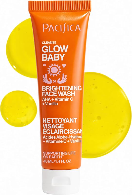 Mini Glow Baby Brightening Facial Cleanser 1.4 oz – Vitamin C & Glycolic Acid (AHA) Face Wash– Daily Cleanser for Anti-Aging Exfoliating for Smooth, Even Glowing Skin Vegan Clean Beauty