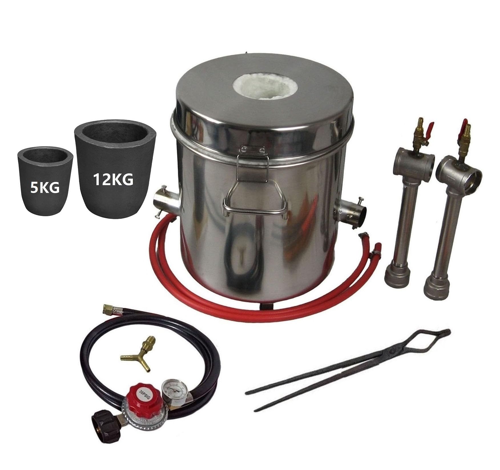 Double Burner Propane Melting Furnace Kit - 12kg Stainless Steel Foundry Furnace Metal Smelter for Aluminum, Brass, Gold & Silver - Includes 2