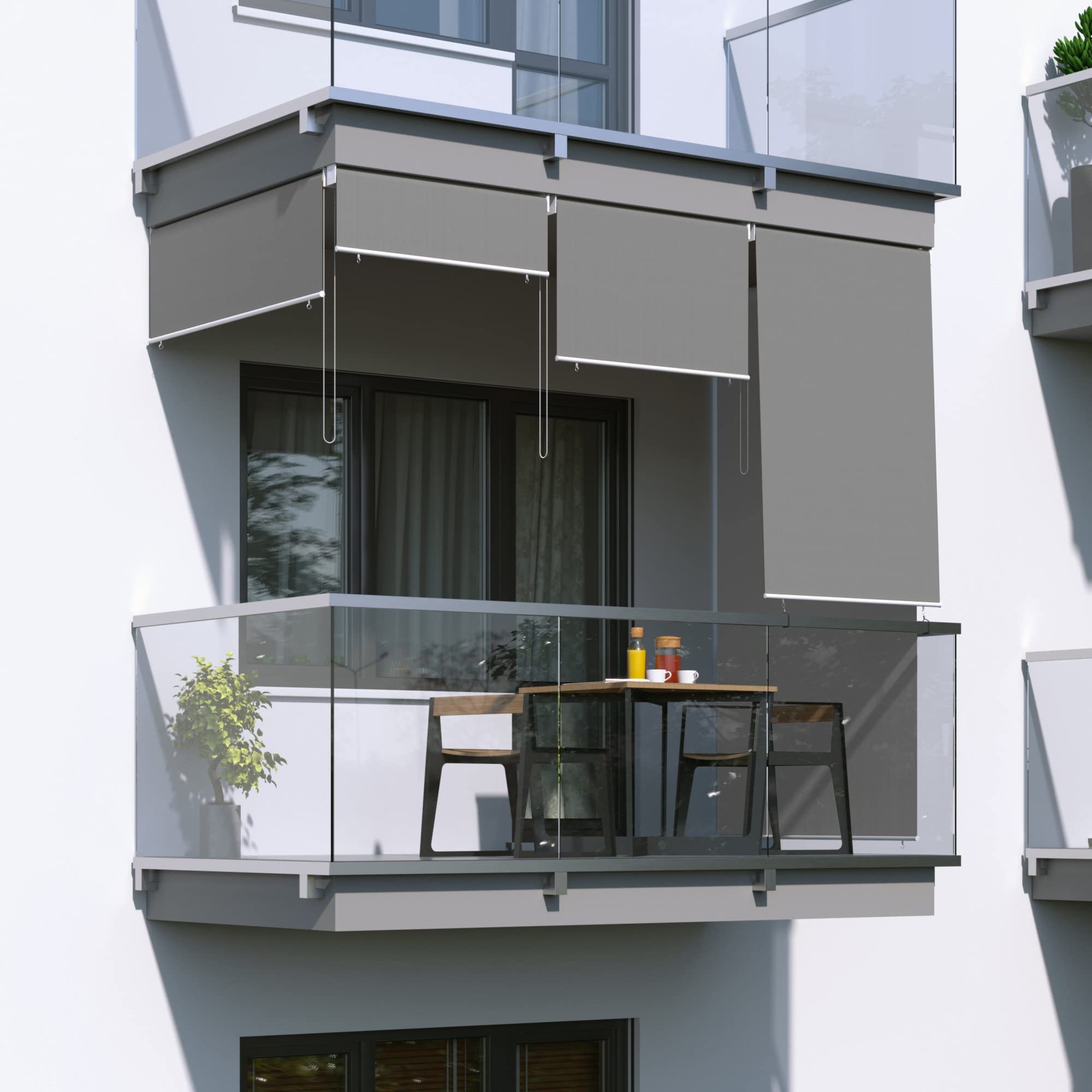 paramondo Außenrollo Senkrechtmarkise Sonnenschutz Sichtschutz für Balkon Terrasse, Pflegeleicht, Freihängend, Reiß- & Wetterfest, 120 x 240 cm [BXH] Grau