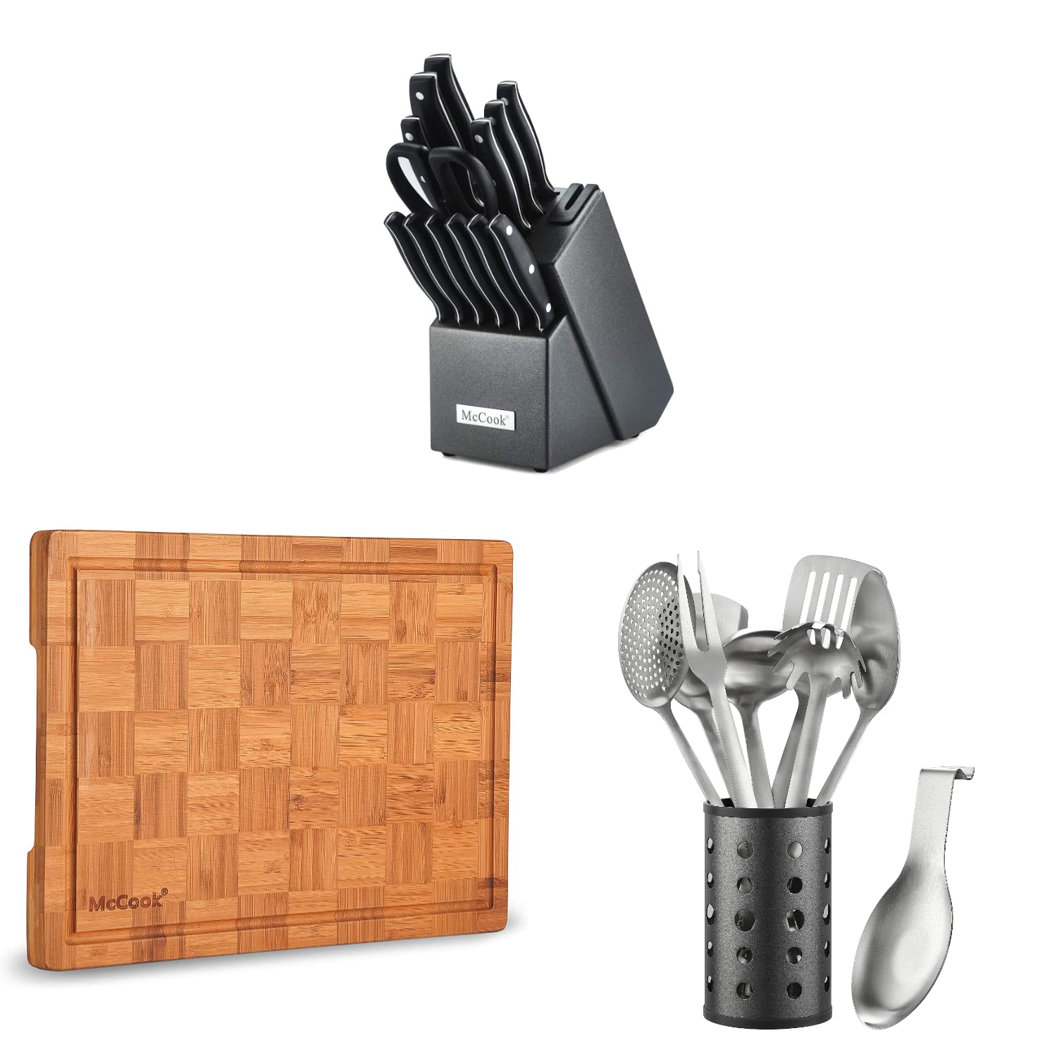 Buy McCook MC39 Full Tang Triple Rivet Kitchen Knife Block Set with