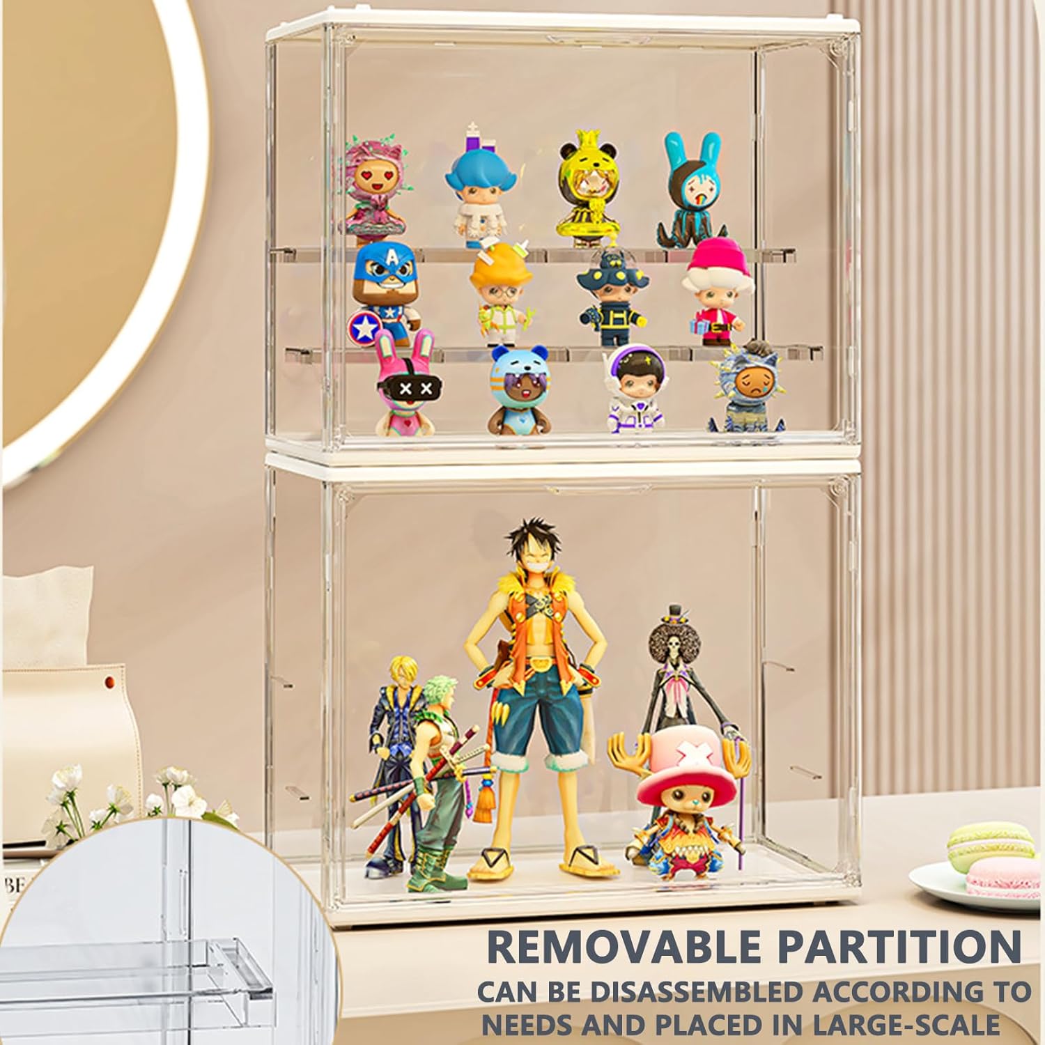 Modular Stackable Display Cabinet for Collectibles - 3 Layer Clear Acrylic Case, Dustproof Showcase for Collectibles, Dustproof Magnetic Closure & Anti-Slip Design (1, Transparent-1 Pack)