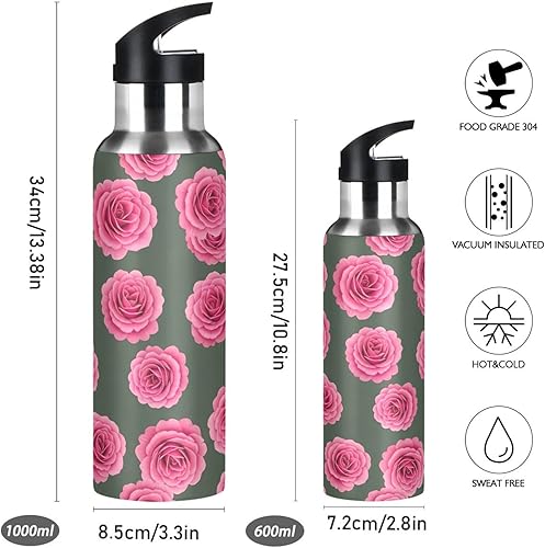 Miniatura 2 de Vibrant Pink Roses Stainless Steel Vacuum Insulated Water Bottle 20 Oz Leakproof Water Bottles, BPA-Free Sport Water Bottle