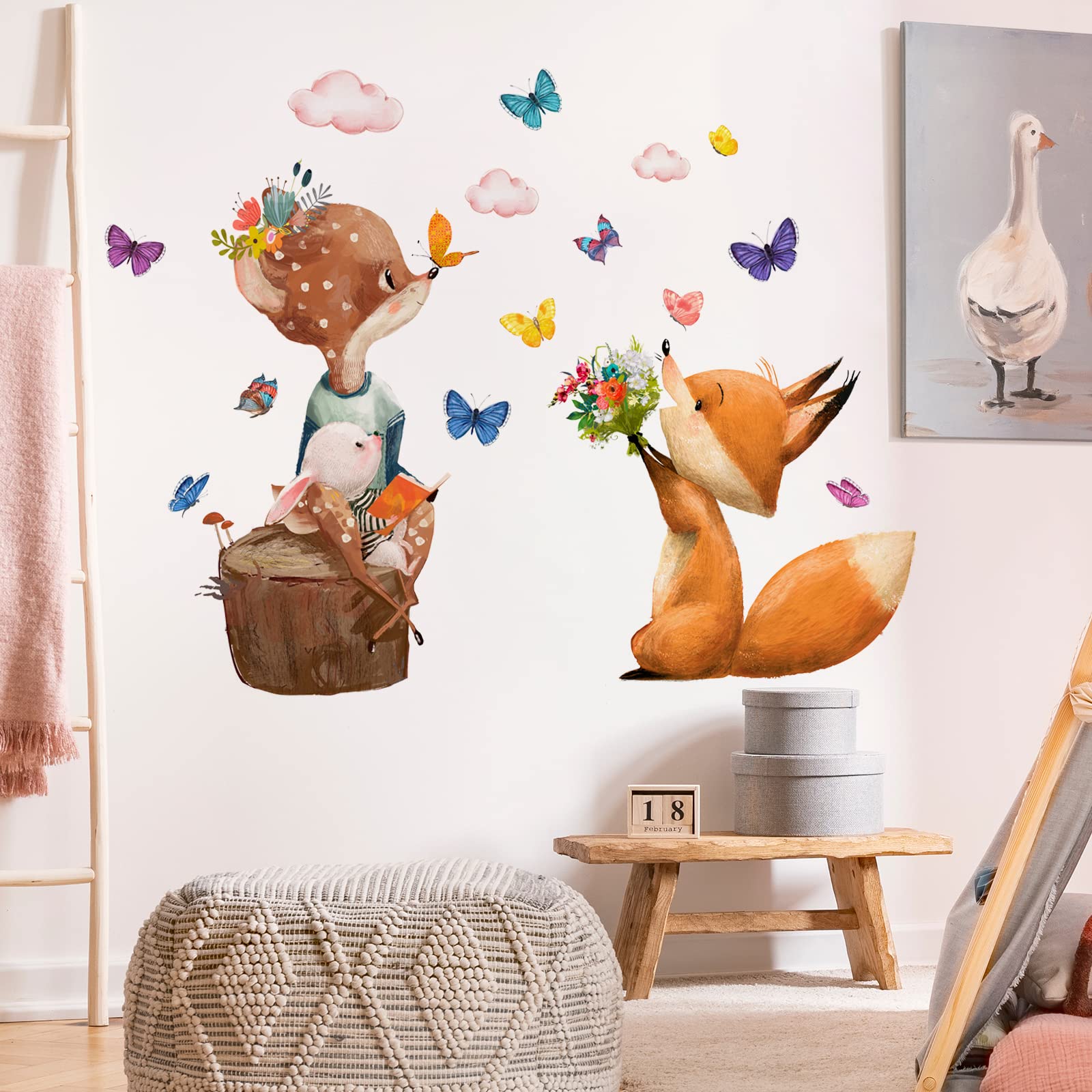 WandSticker4U®- Pegatinas pared infantiles ANIMALES del BOSQUE acuarela (78x72 cm) I vinilo adhesivo pared infantil animales Jungla zorro corzo conejo I decoración habitación infantil bebé
