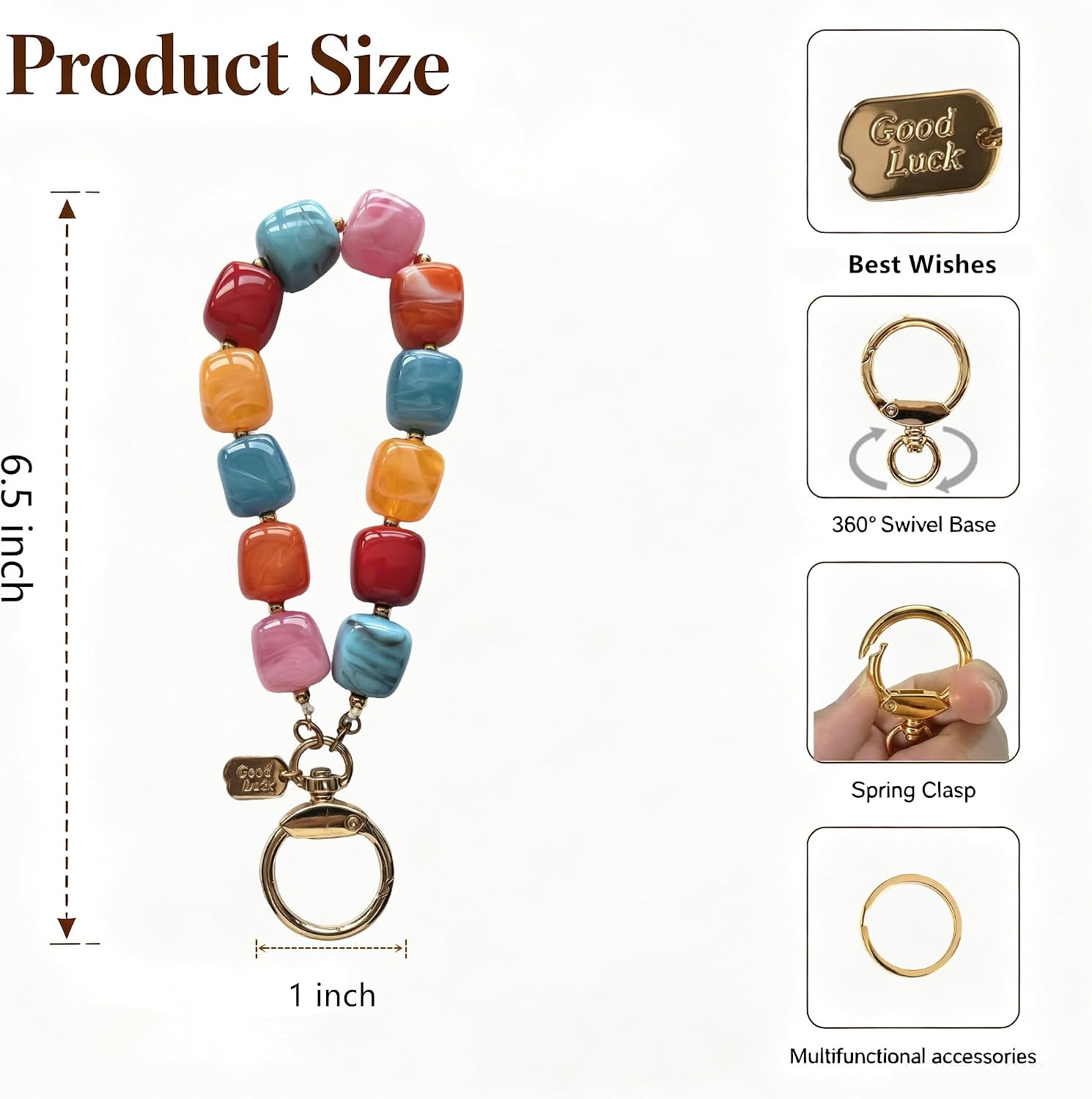 Multicolor Beaded Wristlet Keychain Gift for Women,Hands Free Wrist KeyRing