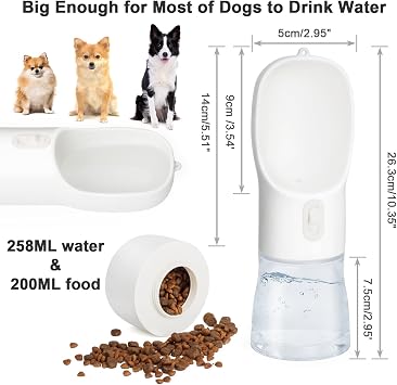 Taşınabilir Köpek Su Şişesi - Yürüyüş Seyahat için Çok Fonksiyonlu Dış Mekan Pet Dispenseri Doğa Yürüyüşü Köpek ve Kedi İçme Şişesi ve Bulaşık Kasesi -Beyaz