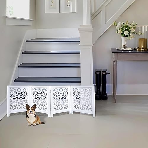 Miniatura 2 de Puerta independiente para perros, puerta plegable de madera para mascotas de 4 paneles para interiores, 72 pulgadas de ancho x 24 pulgadas de alto,