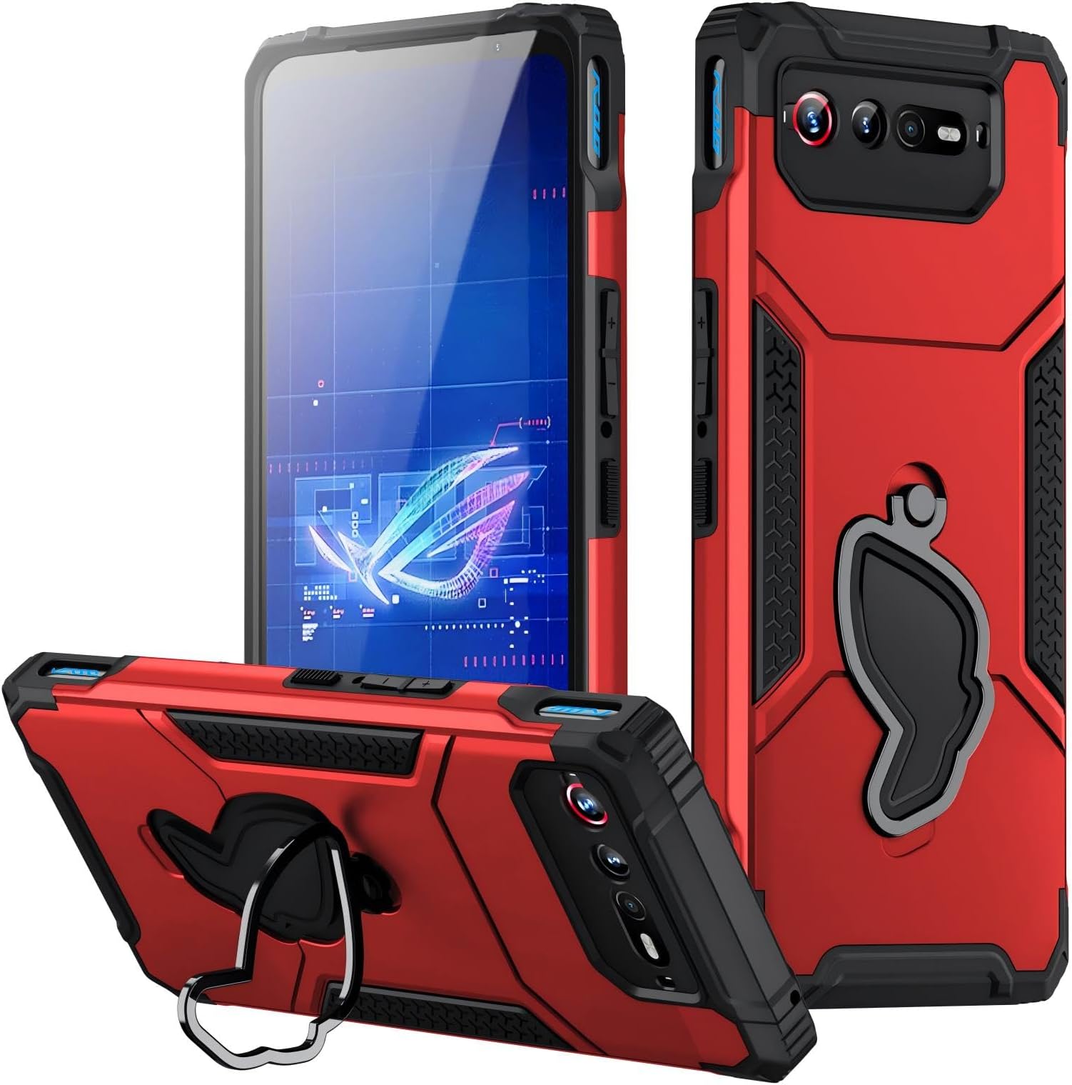 for ROG Phone 6 Case for ROG Phone 6 Pro Cover with Kickstand Air Trigger Shockproof Slim Cell Phone Cover - Military Grade Drop Proof Hard Back Anti-Fingerprint Red