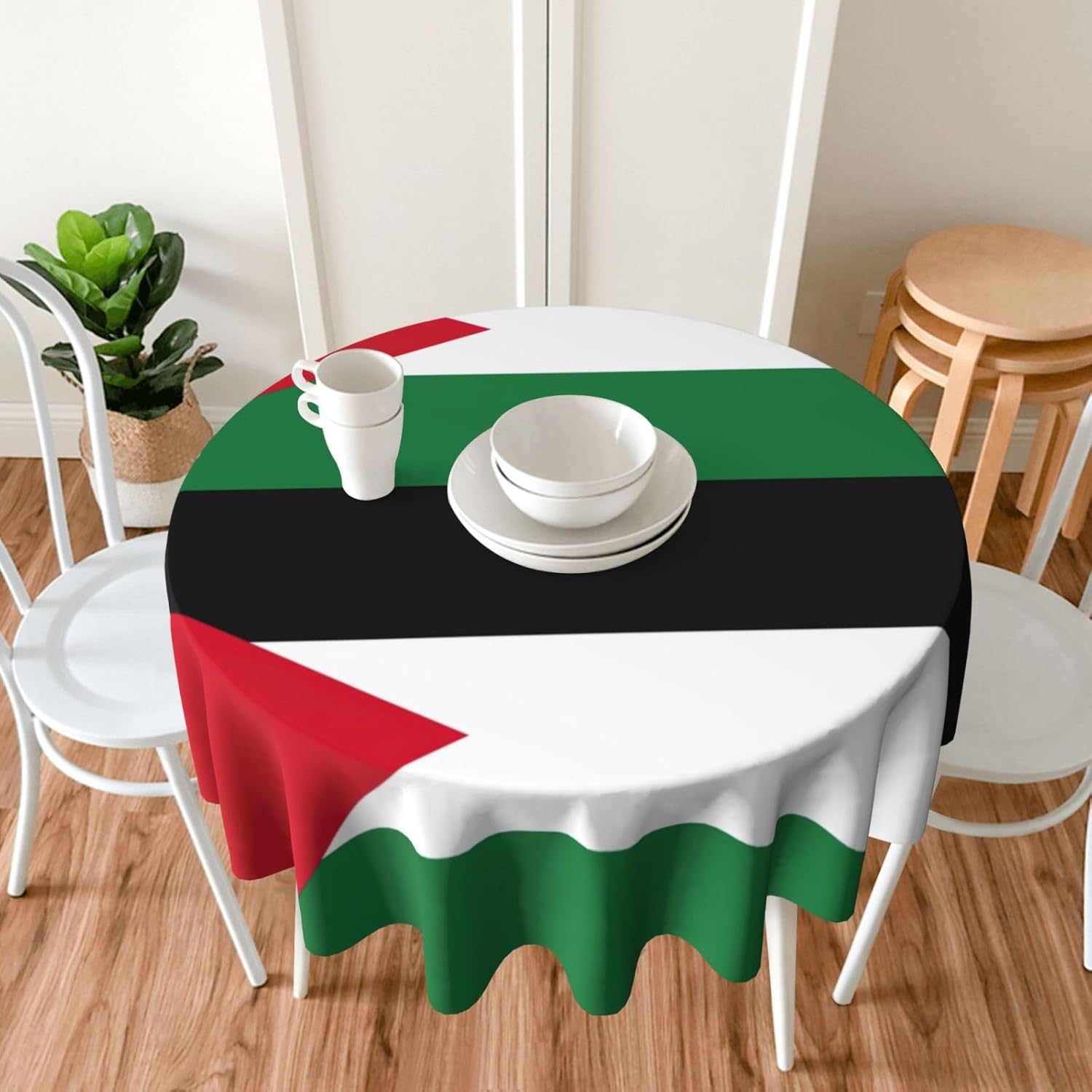 Palestinian Flag Print Wrinkle Free Dining Table Cover for Birthday Party Farmhouse Tablecloths Up to 60 x 60 Inches
