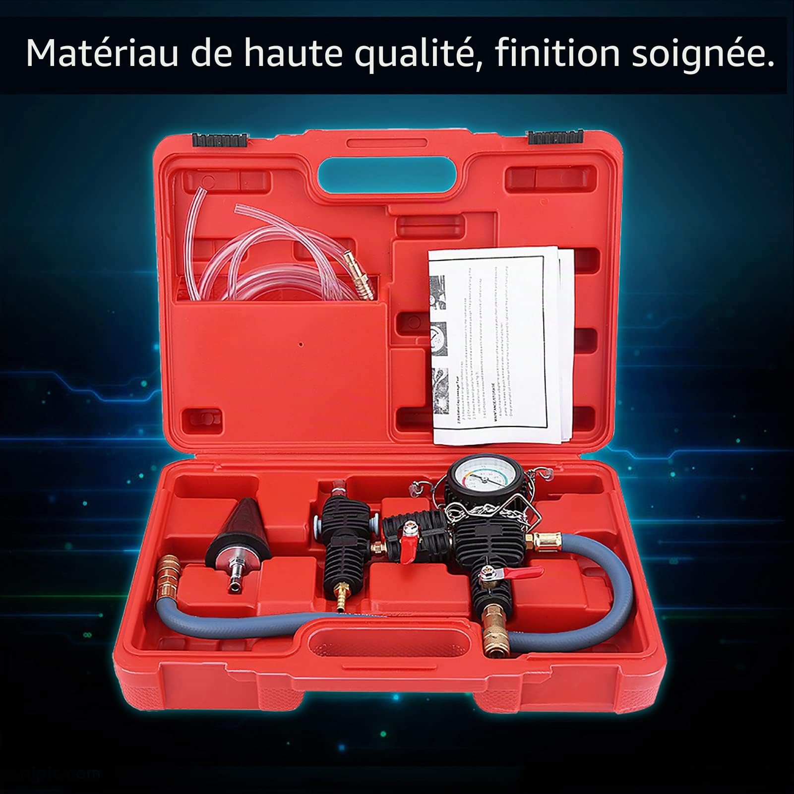 Aramox Kit de Purge et Remplissage du Système de Refroidissement par Vide – Outil Antigel pour Radiateur Auto – Avec Manomètre 90 PSI et Adaptateur Universel – Pour Voiture SUV Camion Léger