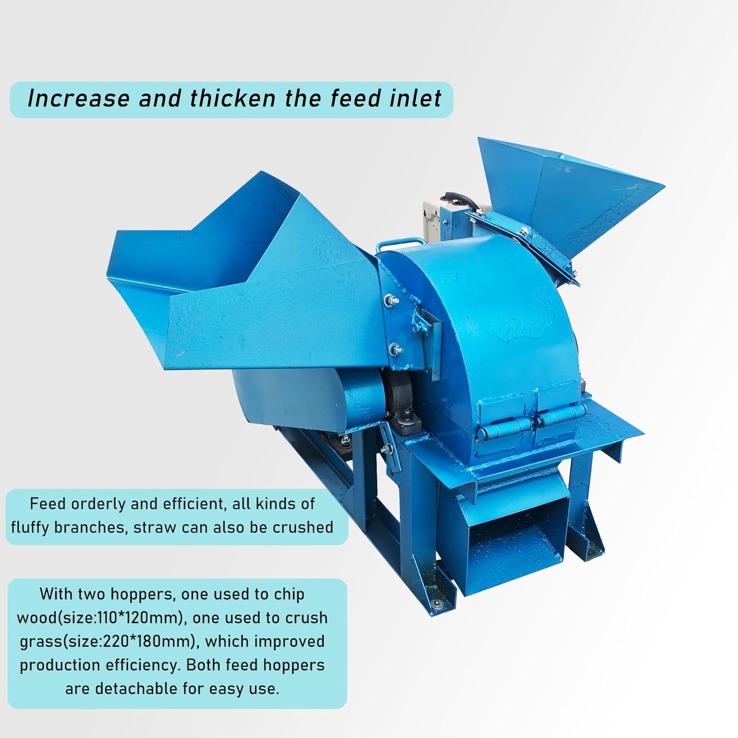 Wood Chipper Branch Crusher Sawdust Mulcher Double Hoppers Heavy Duty Chipper Shredder for Wood Branch Leaves Halm Straw 220V Single-Phase