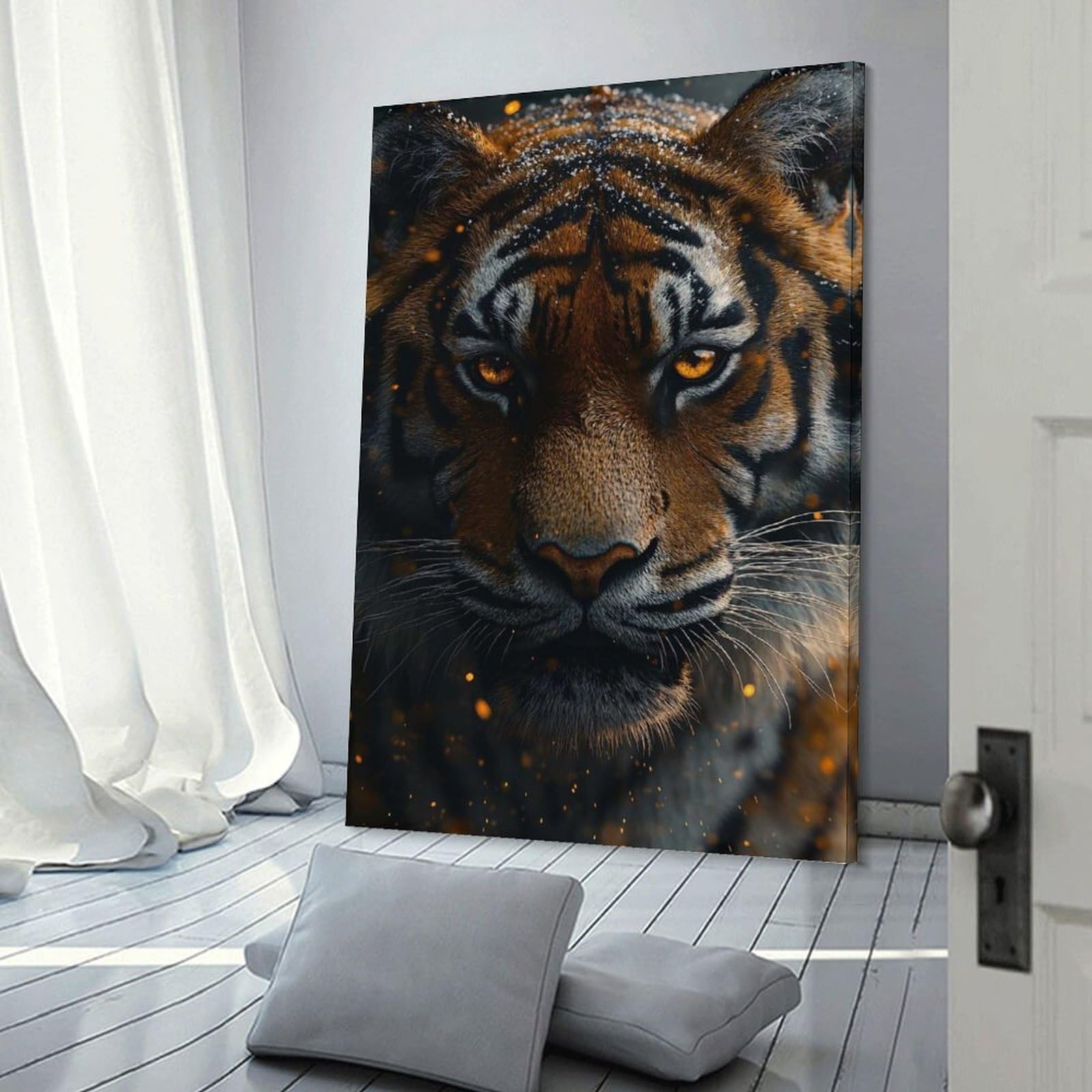 Junmoney Tiger Portrait with Golden Eyes Decorative Canvas Print 16x24inch(40x60cm), for Hallway, Bedroom Or Modern Interiors, Home Decor Gift with Stylish Appeal