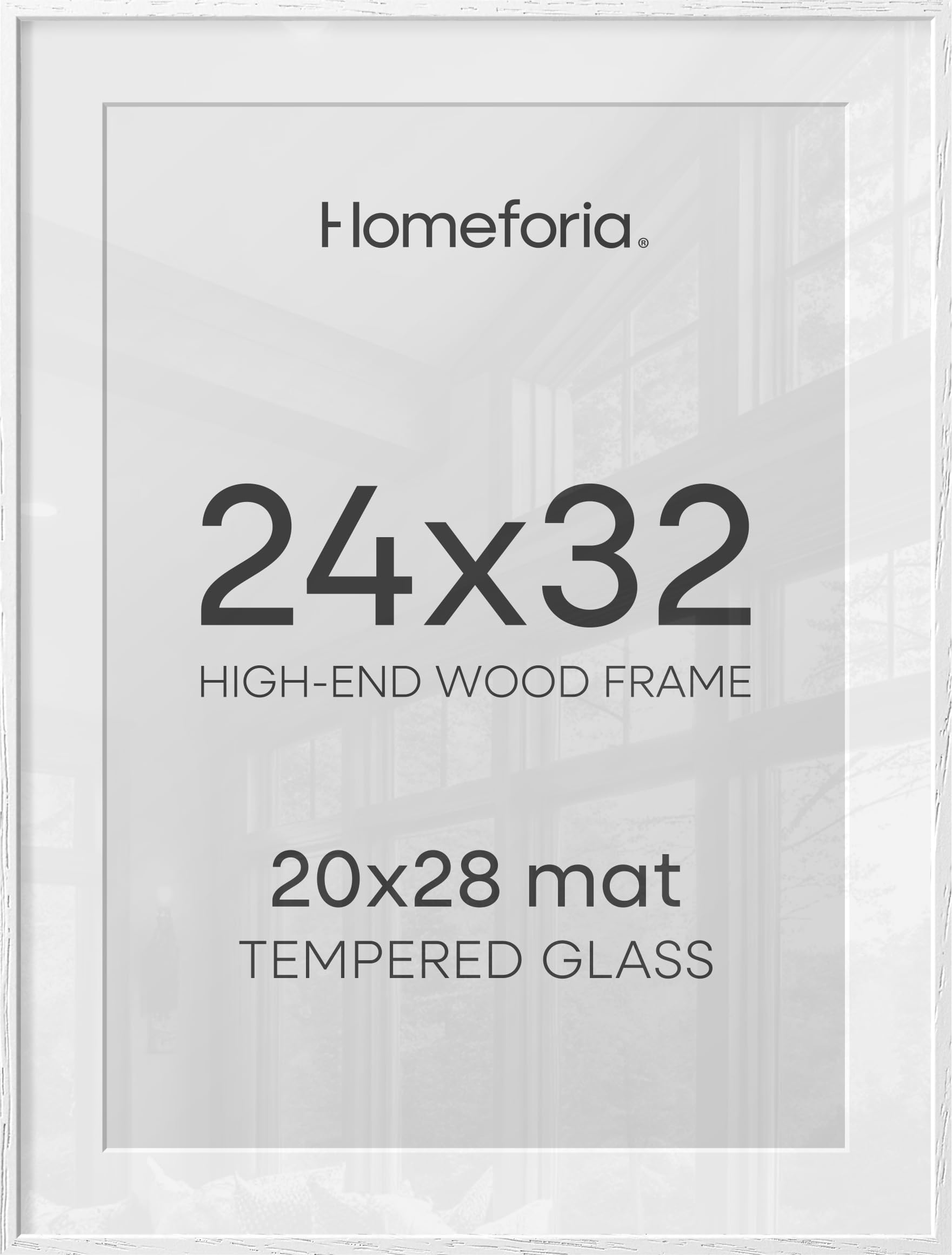 Homeforia 24x32 Picture Frame, White Wood, High End Oak, Matted to 20x28, Tempered Glass, Wall Hook Included, Set of 1
