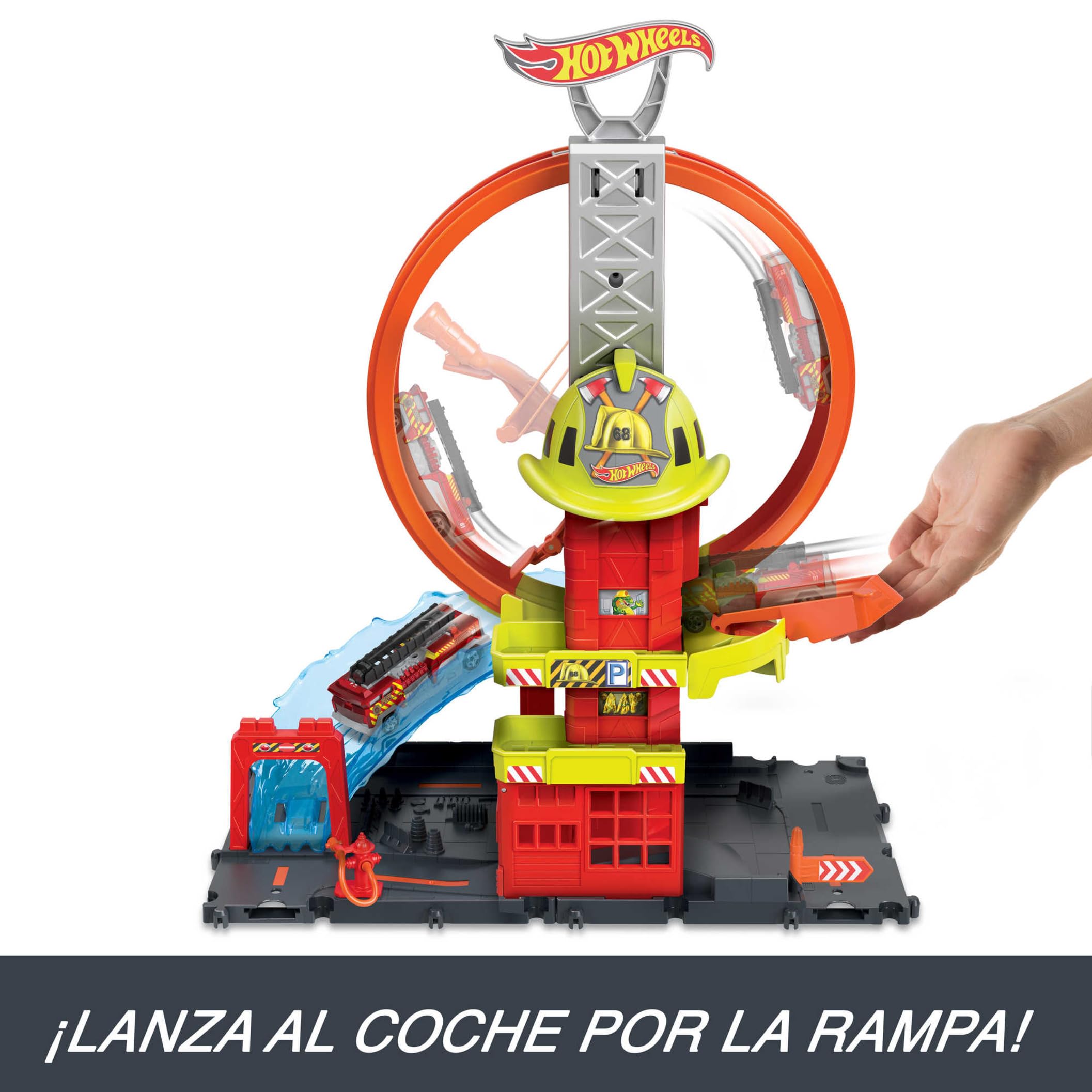 Hot Wheels City Super Estación de Bomberos Pista para Coches de Juguete, Incluye 1 vehículo, +4 años (Mattel HKX41)
