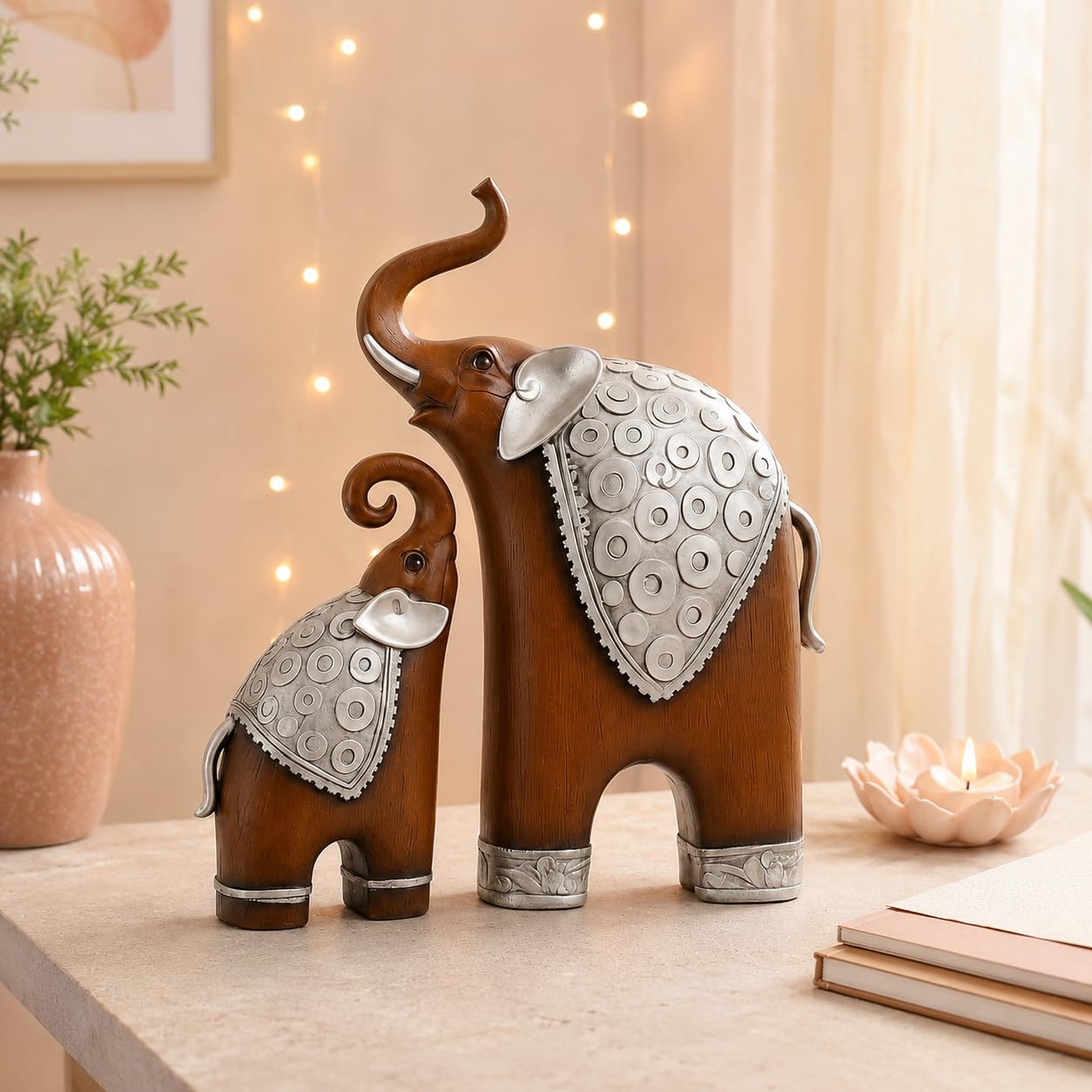 Thai Elephant Figurines - Home Decor Resin Sculptures -2