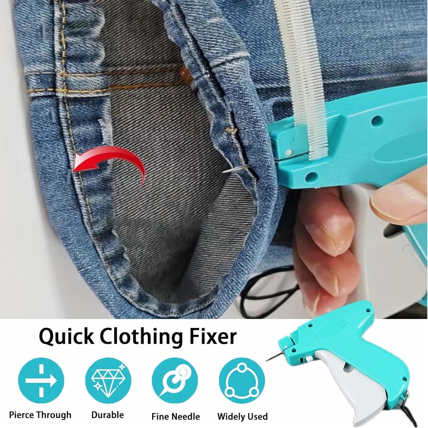 GOPINATHJI Mini Stitch Gun Kit, Tagging Gun for Clothing, Easy Stitch Sewing Hemming Gun for Clothes, Quick Cloth Fixer Gun Kit with 2 Needles, 1500 Black Fasteners & 1500 White Fasteners,Green