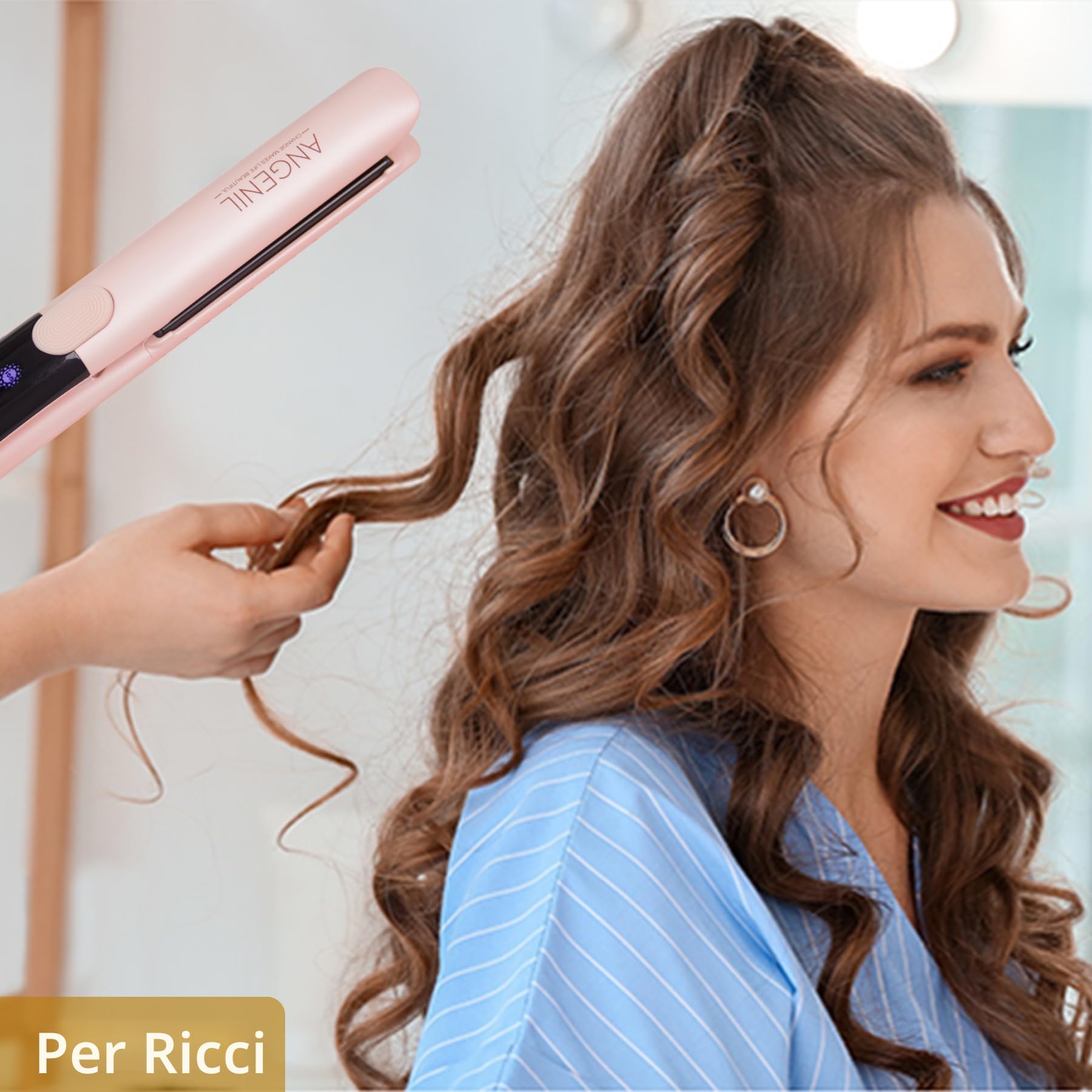 ANGENIL Piastra per Capelli Pro Titanium, Piastra per Capelli a Doppio Voltaggio e Ferro Arricciacapelli 2 in 1,