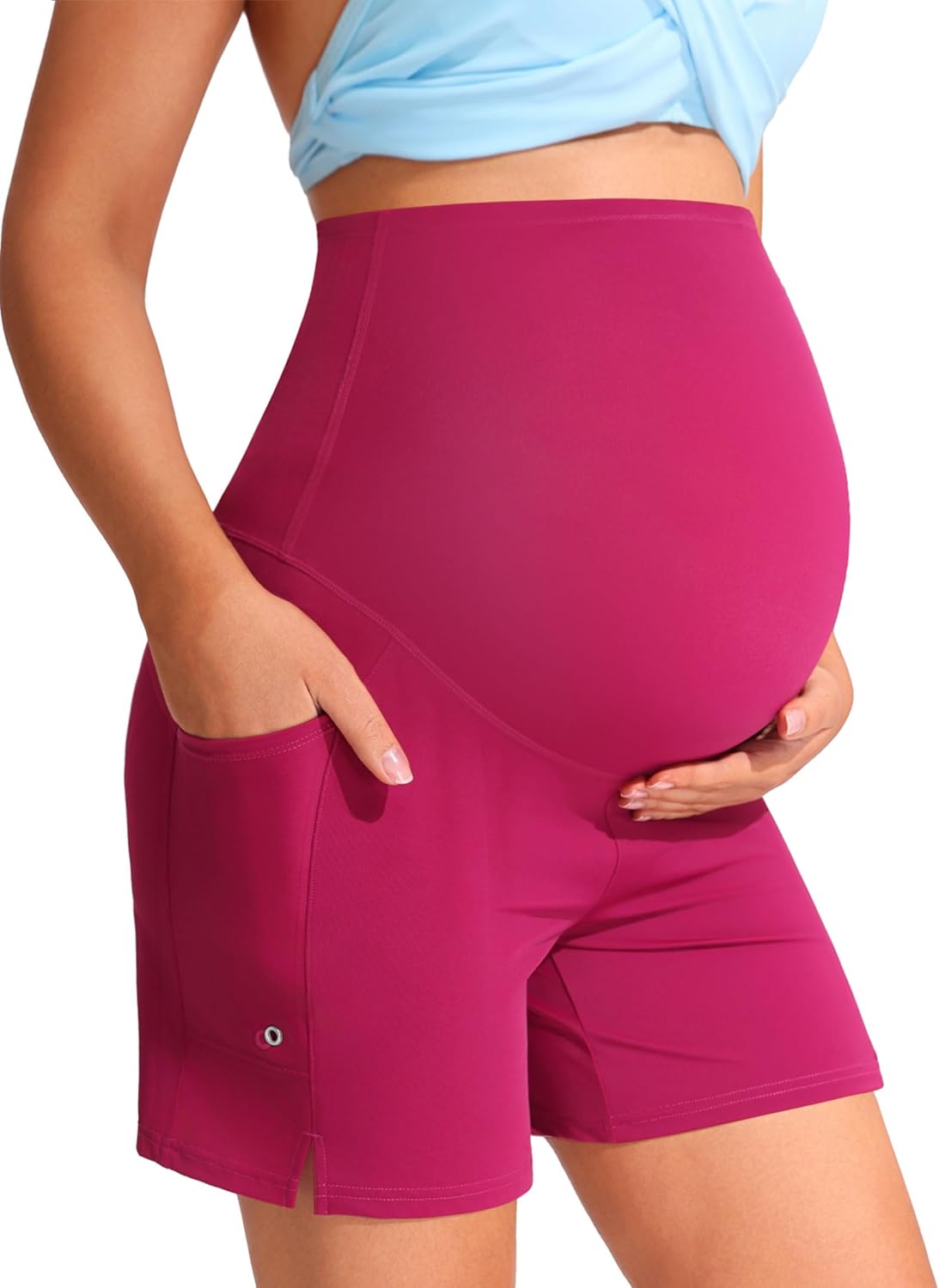 Mama Land Maternity Swim Shorts Over the Belly - Women's Quick Dry Board Shorts with Pockets for Summer Beach Pool