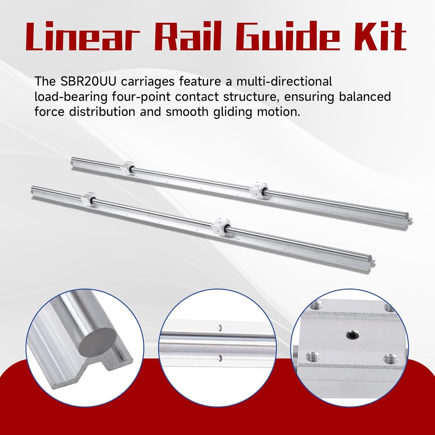 findmall SBR20-1800mm Linear Rail Guide Kit 2 Rails 4 SBR20UU Blocks for 20mm Fully Supported Shaft Compatible with CNC/3D Printer