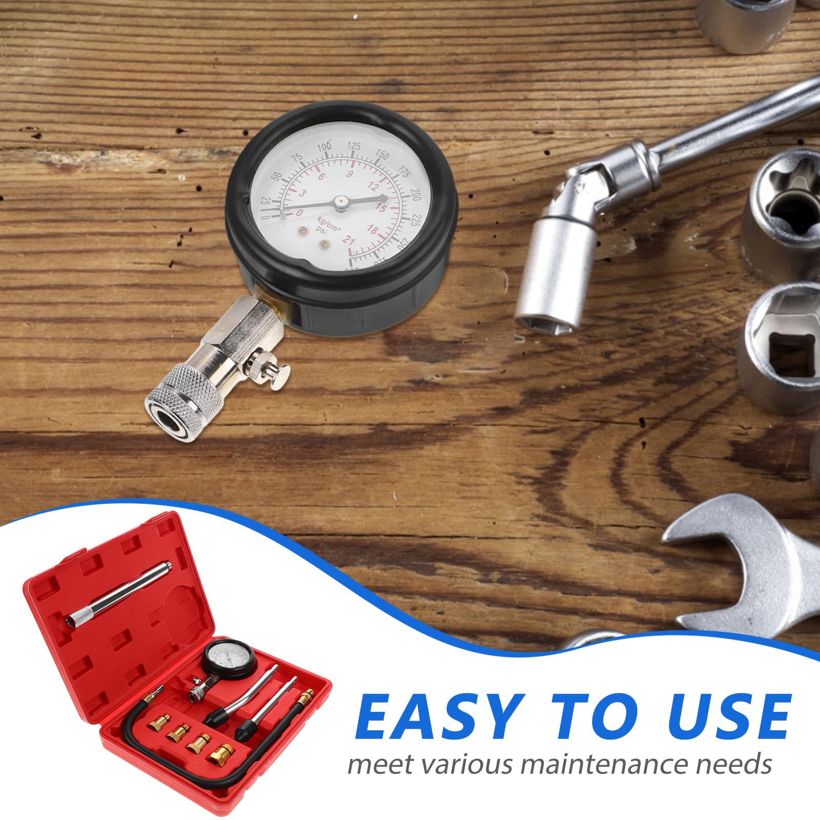 VALICLUD Kit Medidor de Compresión de Cilindros para Automóviles y Motocicletas, Manómetro Doble Uso Varilla Alargada, Herramienta de Prueba Precisa para Motores Pequeños y Reparaciones