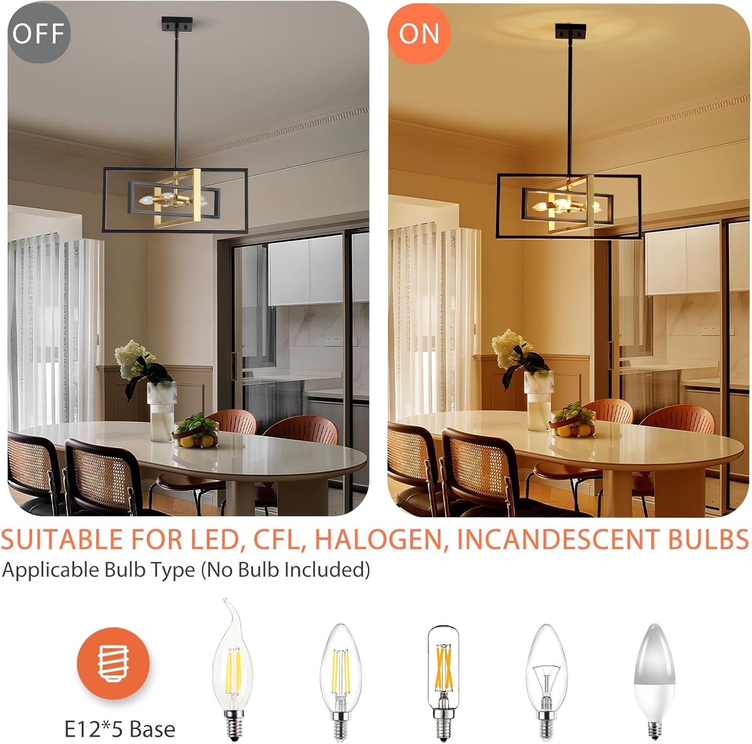 Black and Gold Chandelier Modern Semi Flush Mount Ceiling Light Fixture 22" Large Geometric Pendant 5 Lights for Dining Room Bedroom Living Room Kitchen Island Entry Foyer Office