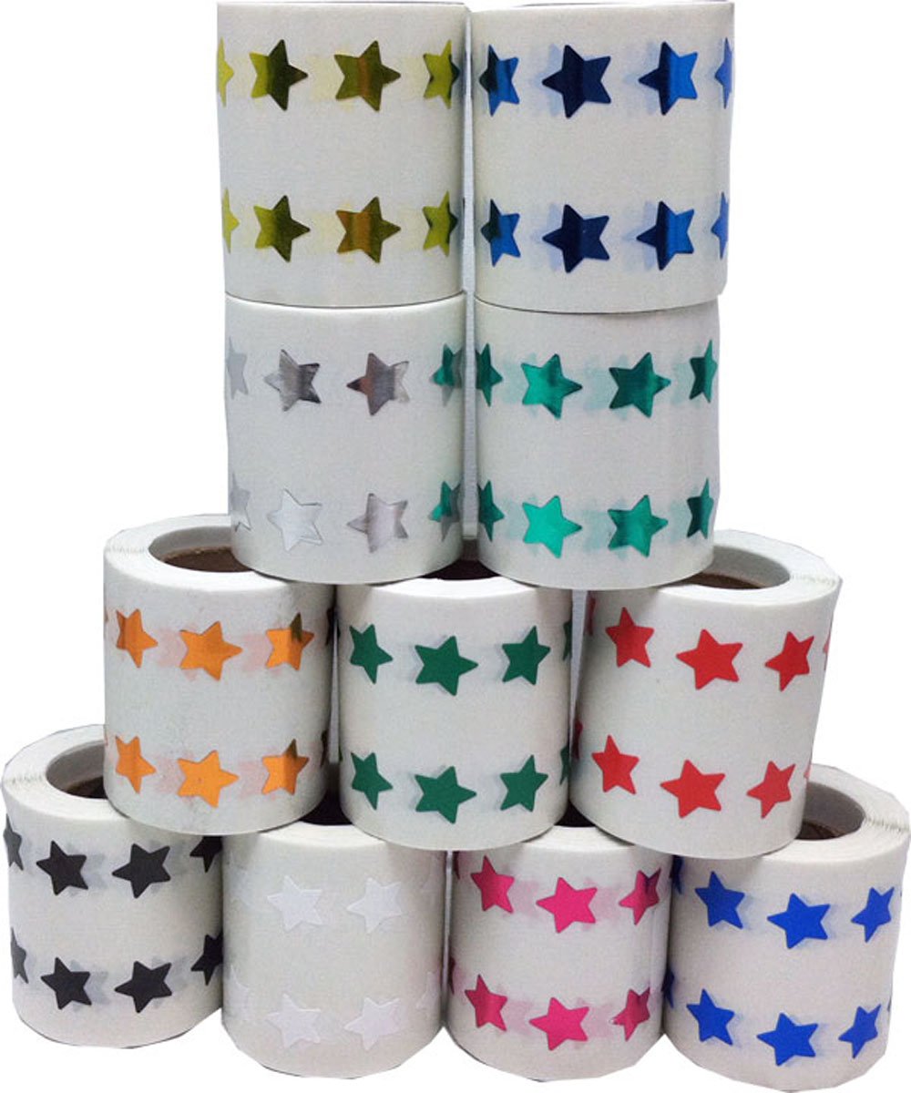 Tiny 1/2" Inch Bulk Pack of Star Stickers for Teacher Stickers and Award Stickers. 11 Total Colored Adhesive Stars are Apparel Safe. Easy to Peel and