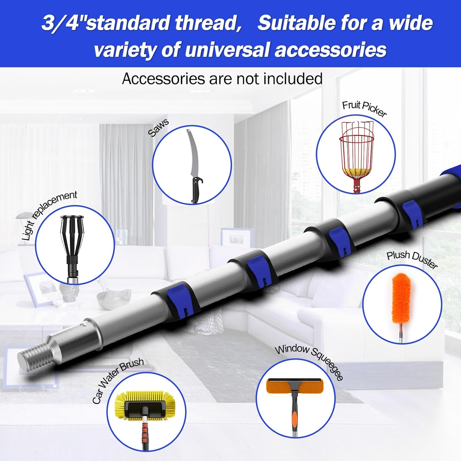 5-20FT Telescopic Extension Pole, Paint Roller Extension Pole with Flip-Lock Design, Aluminum Alloy Threaded Head for Painting, Cleaning, Dusting & Window Washing Tools