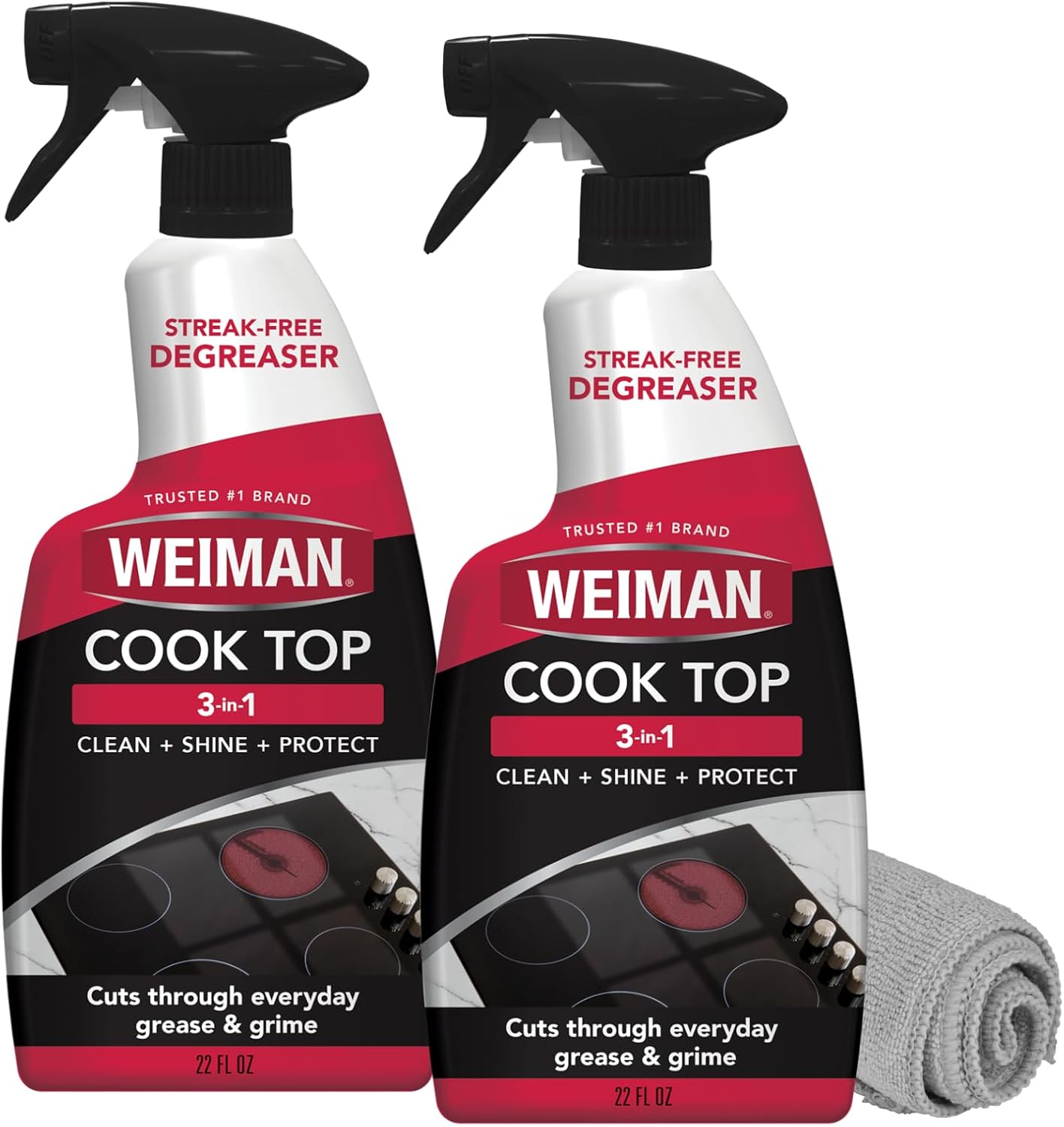 Weiman Cooktop and Stovetop Daily Cleaner Spray, Streak-Free, Non-Abrasive – 2 Pack, 22 oz with Micro Fiber Buffing Towel Included