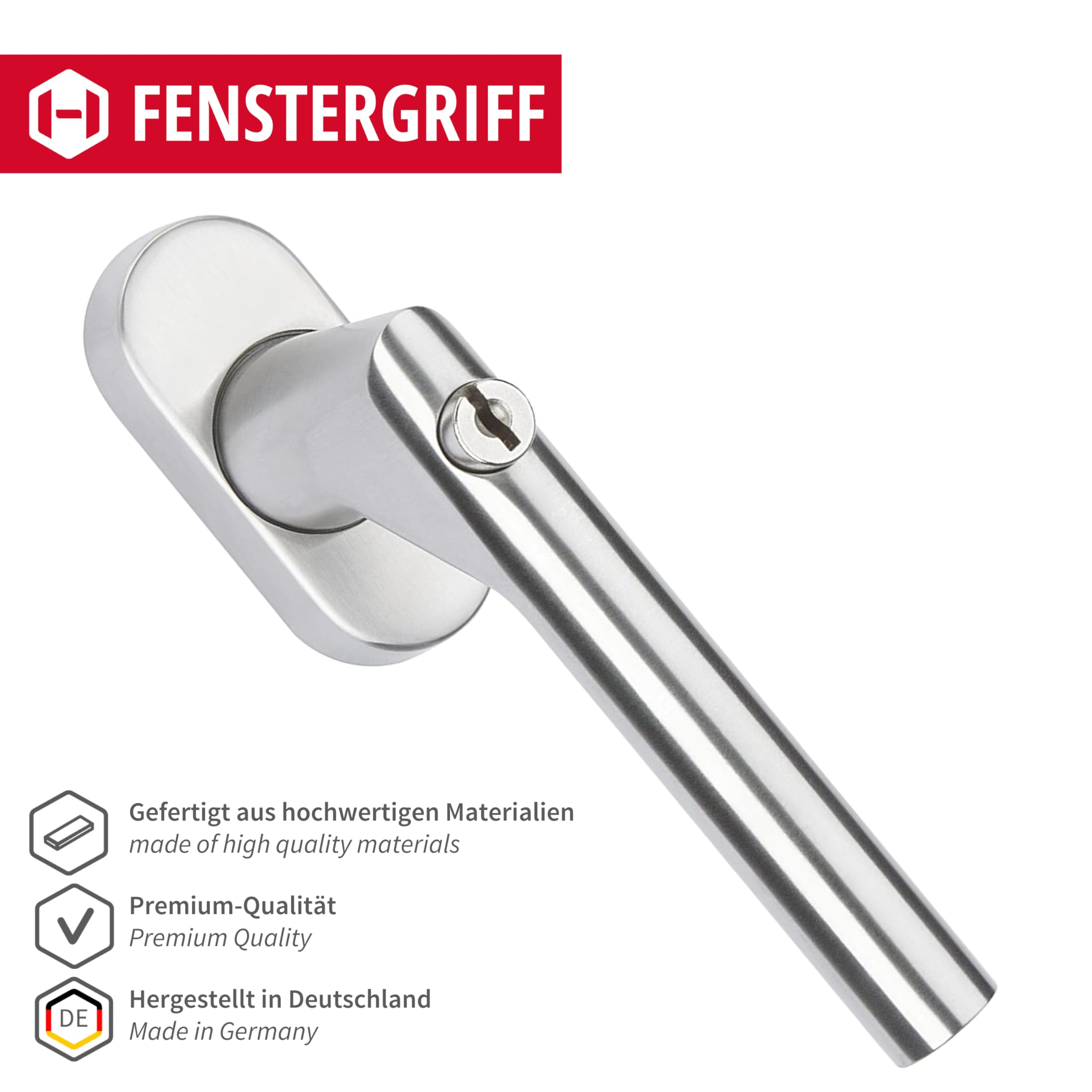 Gedotec Manillas de ventana con cerradura | 5 piezas | Acero inoxidable | Manilla de persiana abatible y giratoria con cerradura y cilindro de cierre | Herrajes de ventana de diseño para puertas de