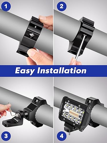 Miniatura 7 de Soportes de luz 360 para UTV – Barras antivuelco de 1.75 a 2 pulgadas, soportes de aleación de aluminio para montaje de niebla, luces LED de