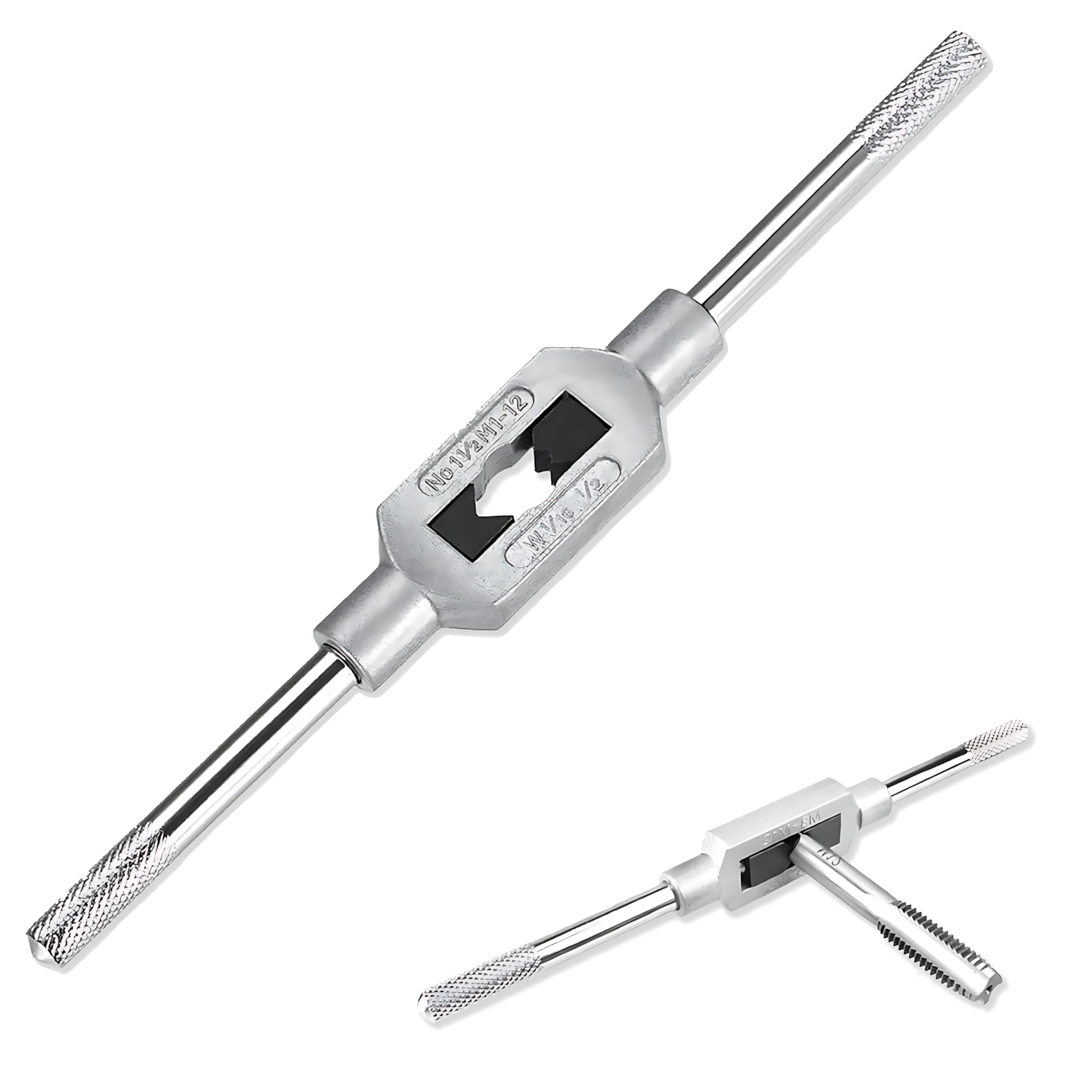 Artomnivera Adjustable Tap Wrench Handle for Metric M1-M12 & W1/16-1/2 Taps, Thread Tap Holder Reamer Hand Tapping Tool, Zinc Alloy Hand Tapping Tool with Tap Extractor Function for Machinist Repair