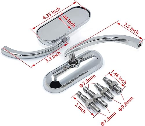 Miniatura 3 de HONGK - Mini espejos ovalados cromados personalizados compatibles con Harley Davidson Sportster Dyna Softail [B01C0SS5M4]