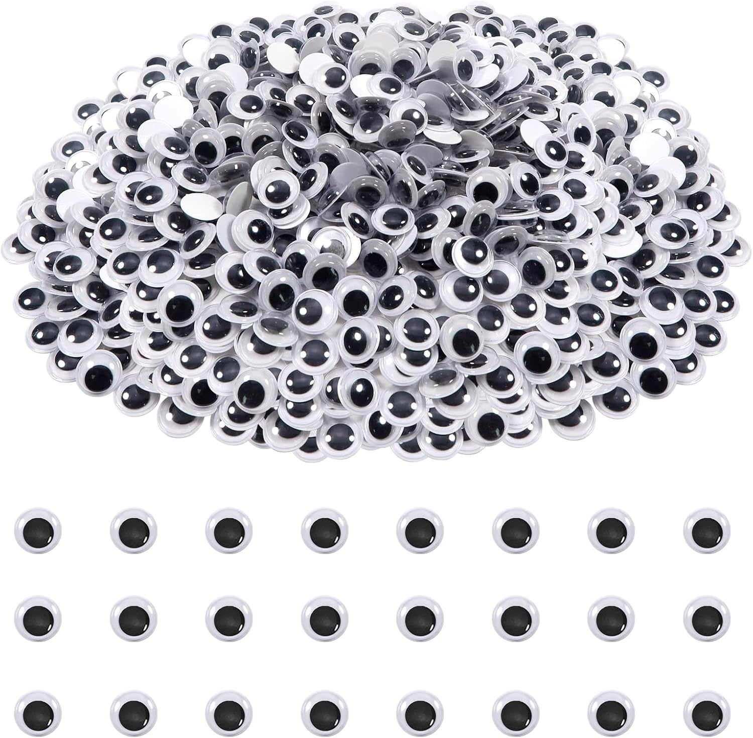 TOAOB 500pcs 8mm Plastic Wiggle Googly Eyes Self Adhesive