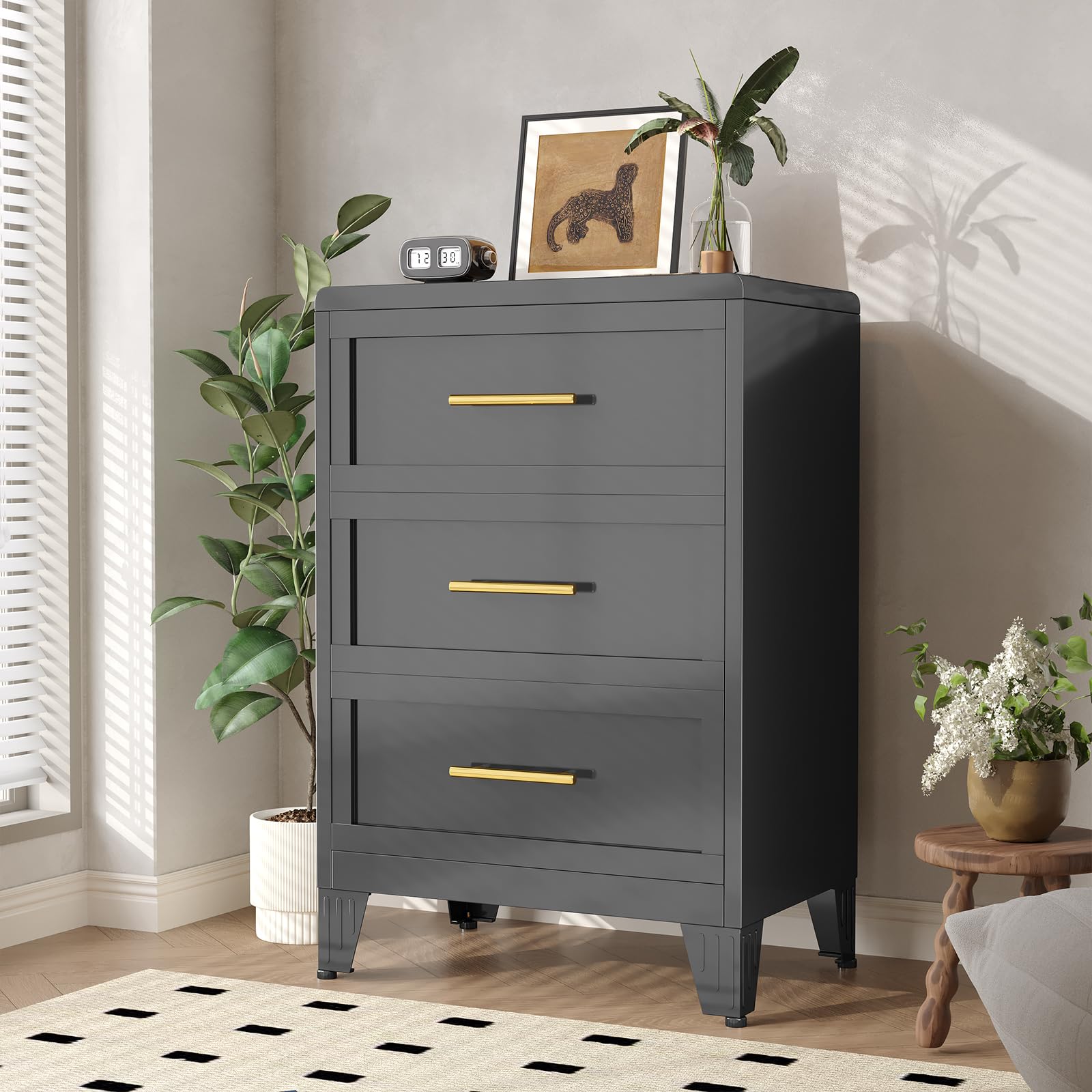 erosoei Metal Tall Black Dresser for Bedroom Chest,35.43" H Chest of Drawers,Steel Large Clothing Storage Organizer Deep Drawers for Closet,Living