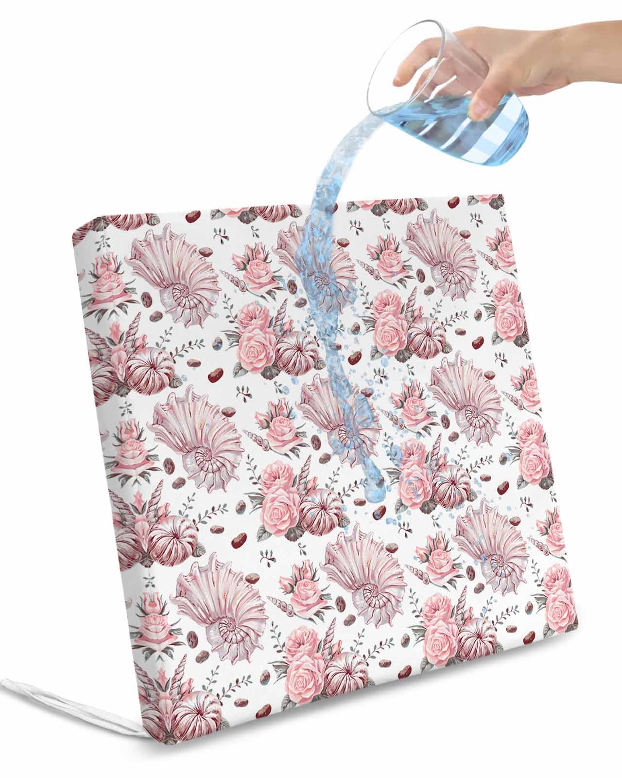 2 Pack Pink Spring Floral Waterproof Cushion Covers with Ties, Outdoor Patio Chaise Lounge Chair Seat Cushion Slip Covers Replacement(Only Cover) Watercolor Roses Pastoral 24