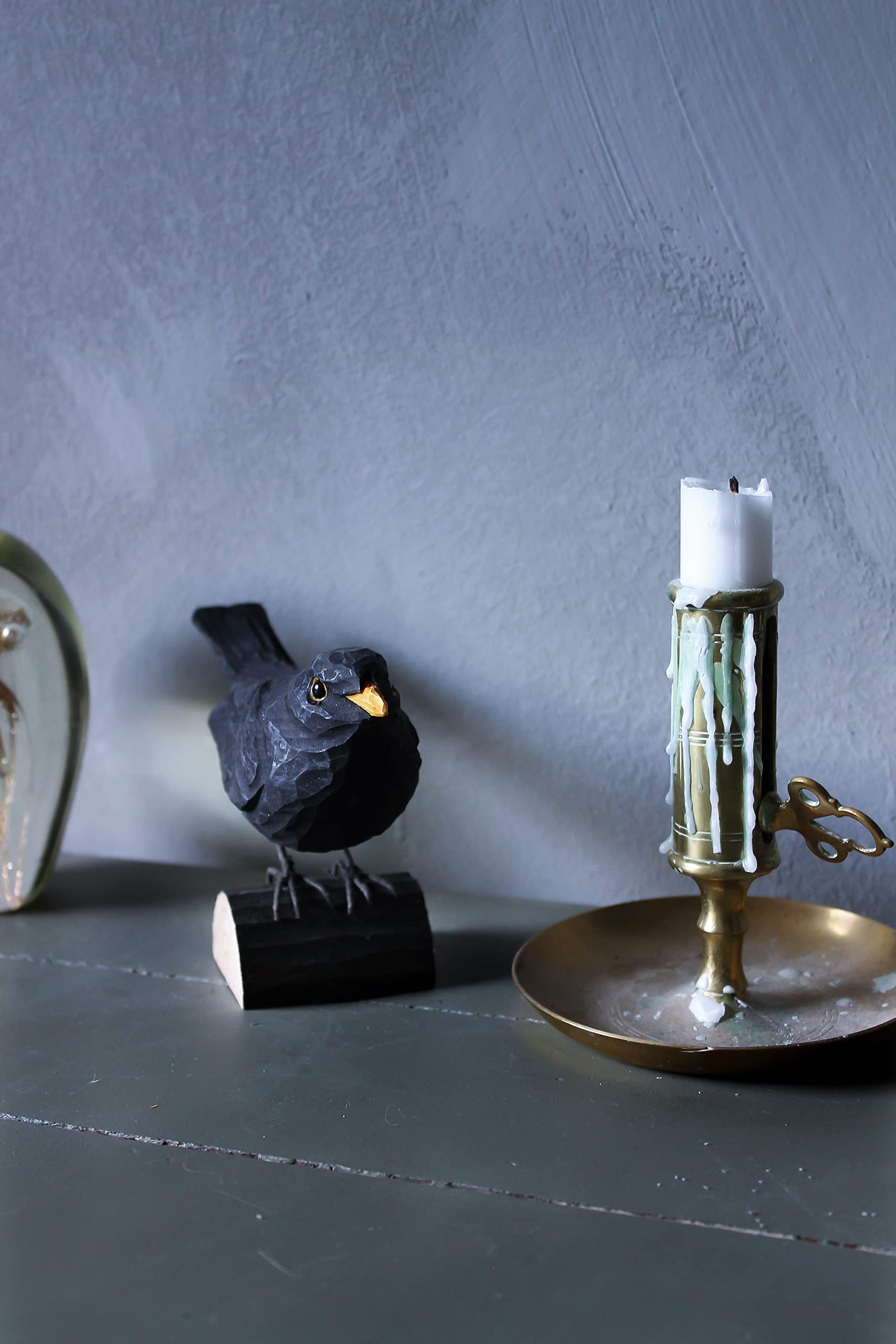 Wooden Blackbird Ornament Hand Carved Realistic Bird Figurine Swedish DecoBird Blackbird Gifts for Nature Lovers and Bird Enthusiasts - Image 3