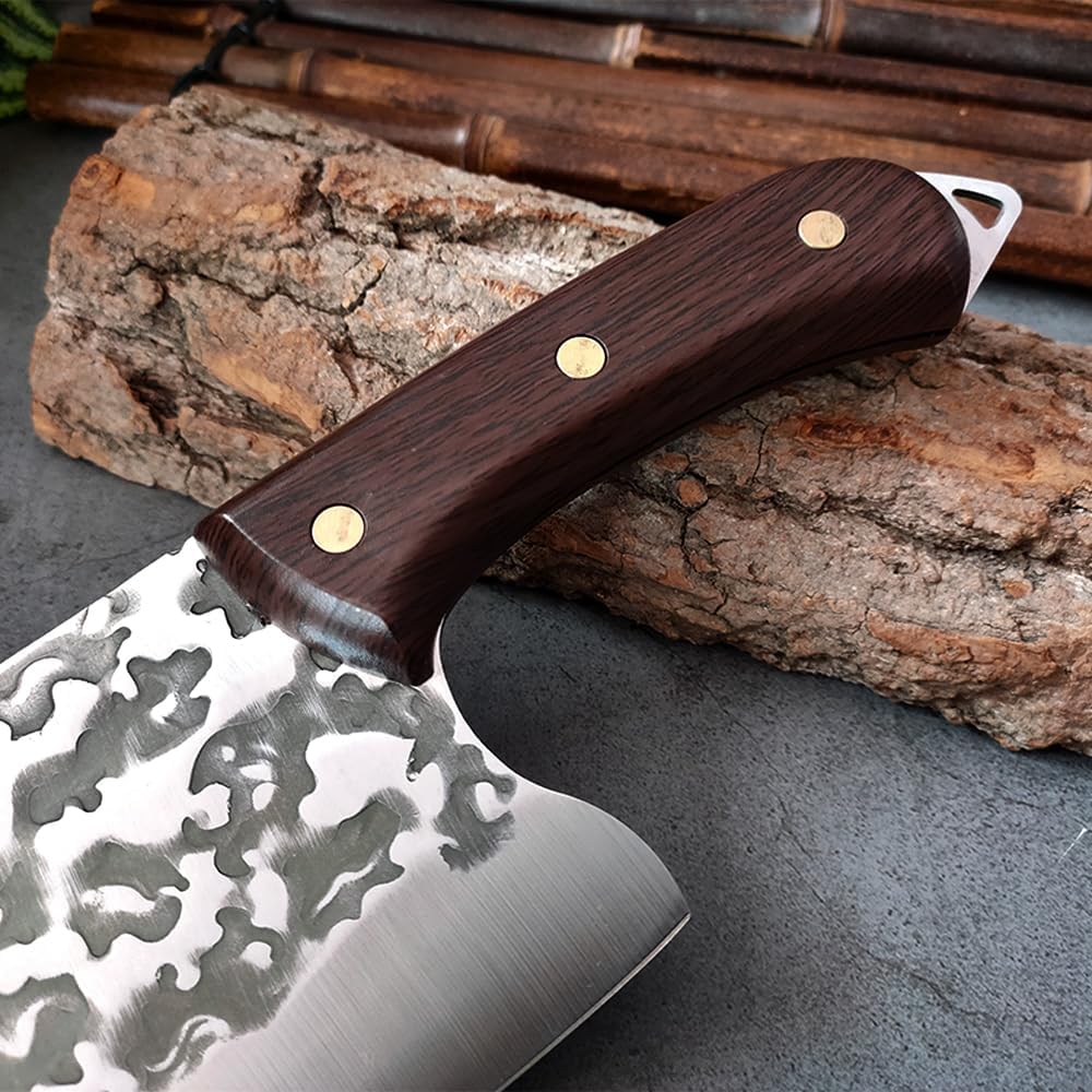 Meat Cleaver,Cleaver Knife 8 Inch ABS Handle Butcher Knife Sharp Professional Chef Knife Cleaver Handmade Forged Steel Kitchen Knives Utility Cooking Tools, LAMAJIGA5844