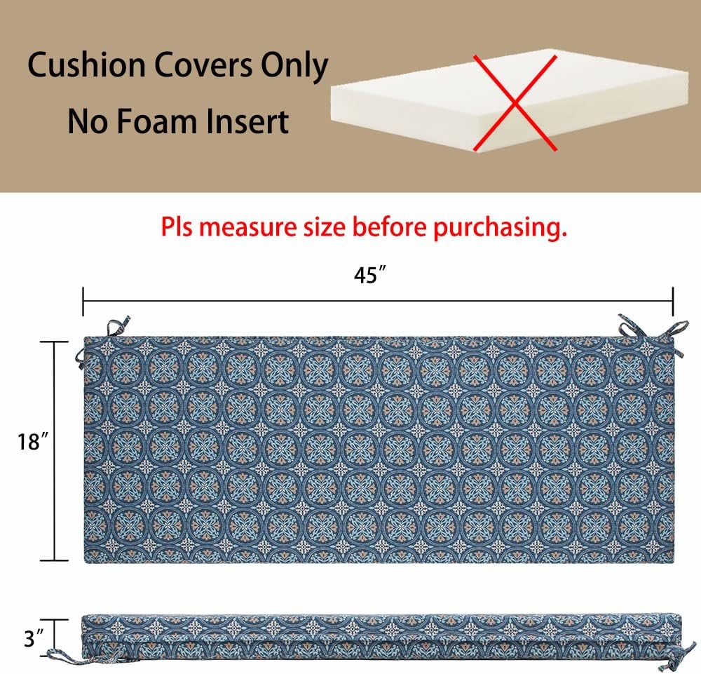 Magpie Fabrics Patio Bench Cushion Cover 45x18x3 Inch, NO Insert! Water&Fade Resistant Outdoor Loveseat Replacement Cover with Zipper (Morgan Medal Blue)