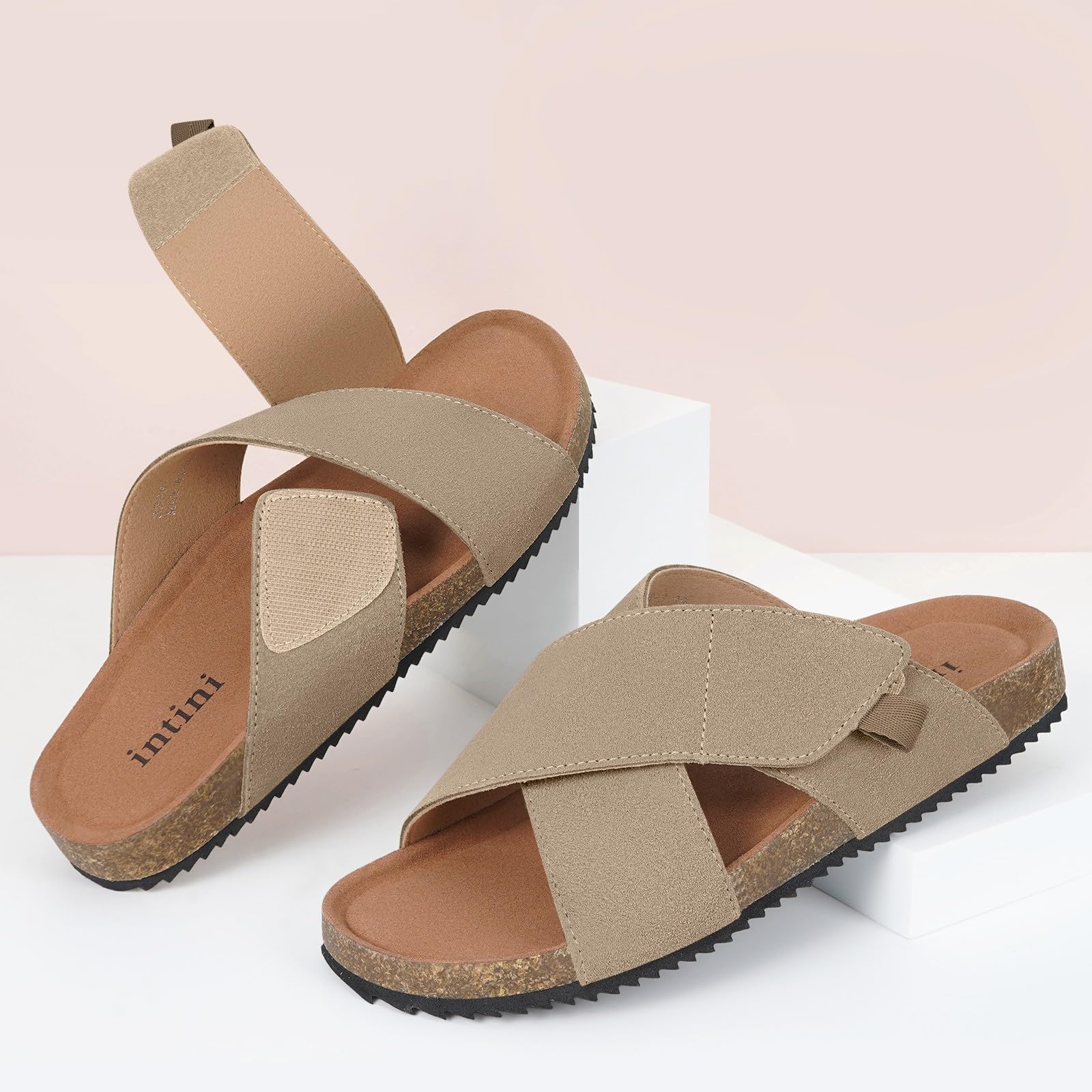 Dokela Sandalias deslizantes Mujer,Pantolette con Punta Abierta,Mule Verano,Plantilla Anatómica de Piel y Corcho Natural